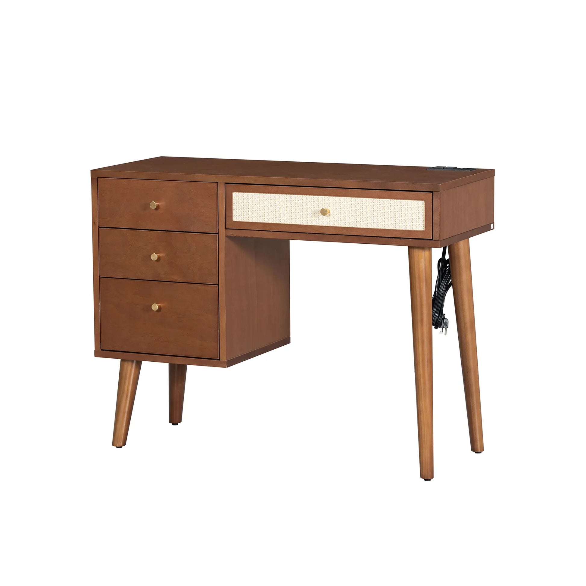39' Retro Bohemian Style Wooden Makeup Vanity Set with Charging Plug&USB Port and Stool, Dressing Table with 3 Storage Drawers and 1 Rectangular – view 6