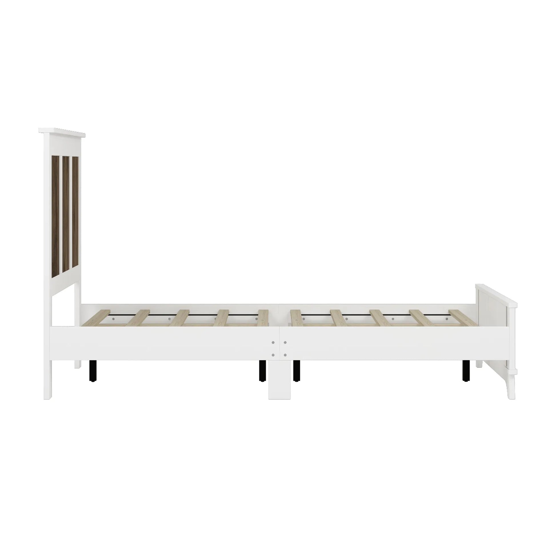 4-Pieces Bedroom Sets, Queen Size Farmhouse Platform Bed with Wooden Strip Stickers Decoration, Storage Nightstand and Dresser with Metal Handle – view 6