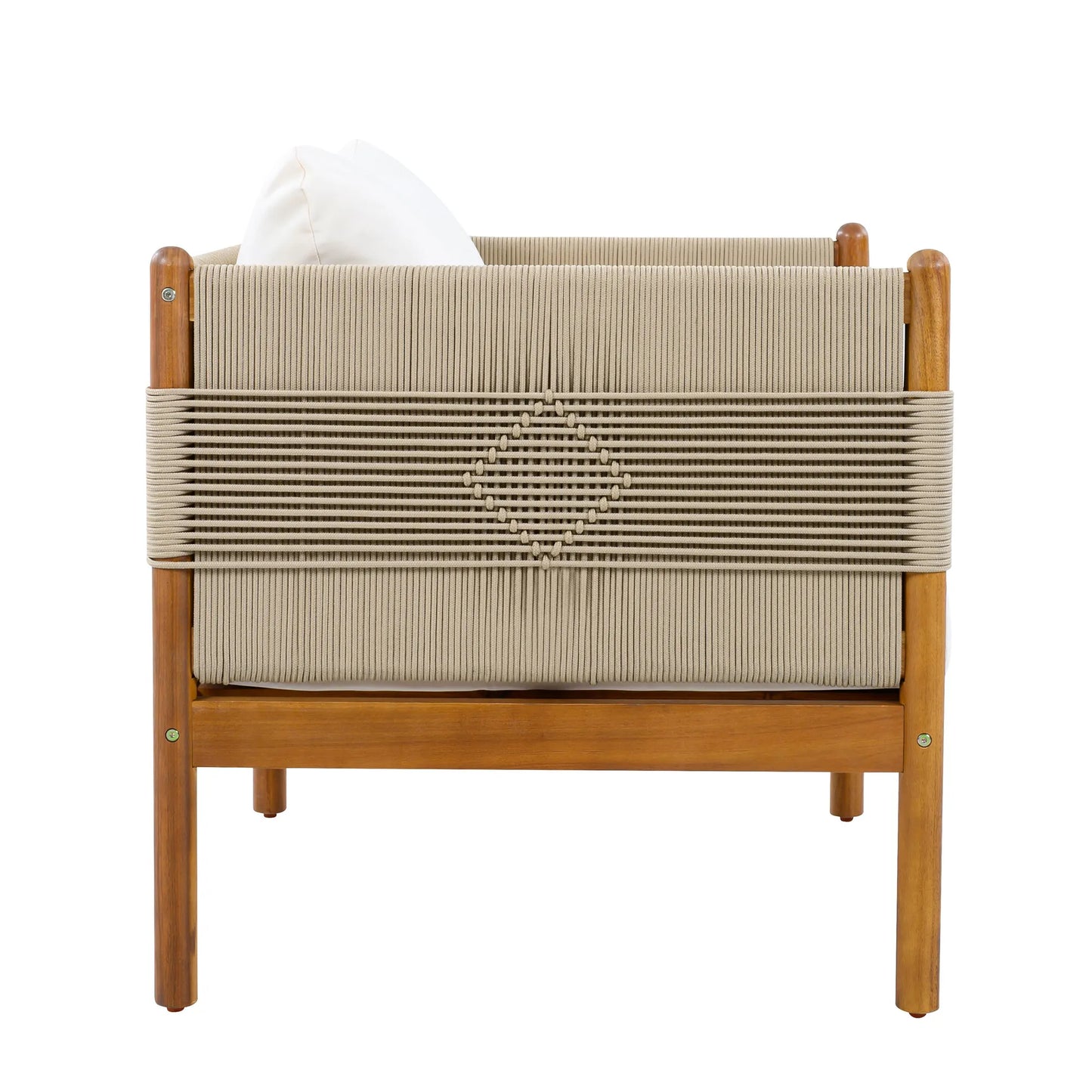 Outdoor Acacia Wood Club Chair with Diamond Rope Weave & Cushions, Teak Finish – view 6