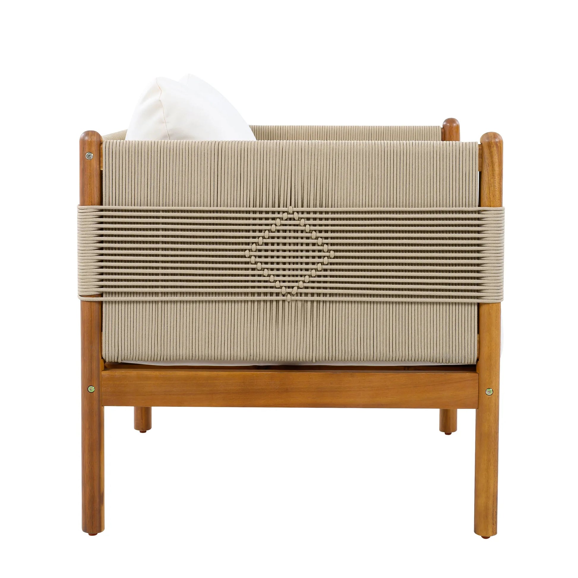 Outdoor Acacia Wood Club Chair with Diamond Rope Weave & Cushions, Teak Finish – view 6