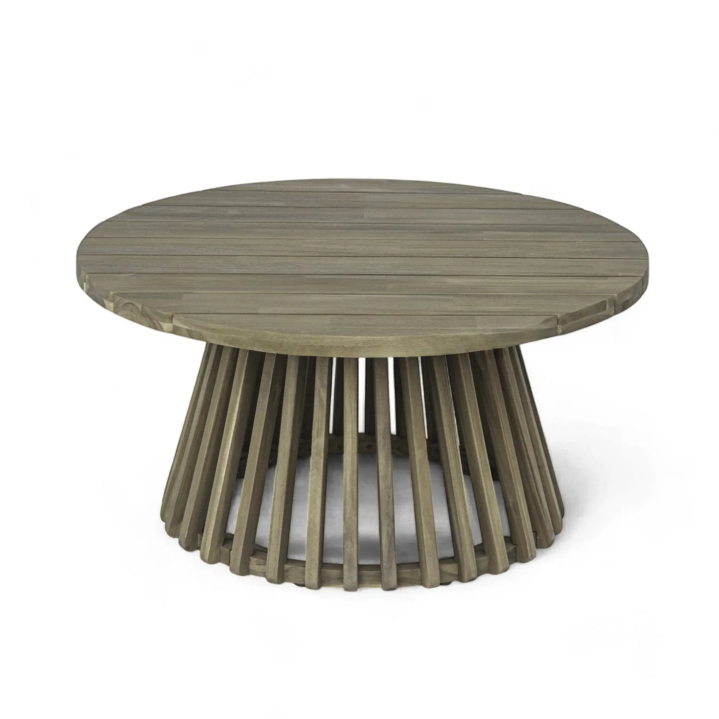 Outdoor Acacia Wood Patio Coffee Table, Round Coffee Table for Backyard, Lawn, Balcony,Grey Finish – view 6