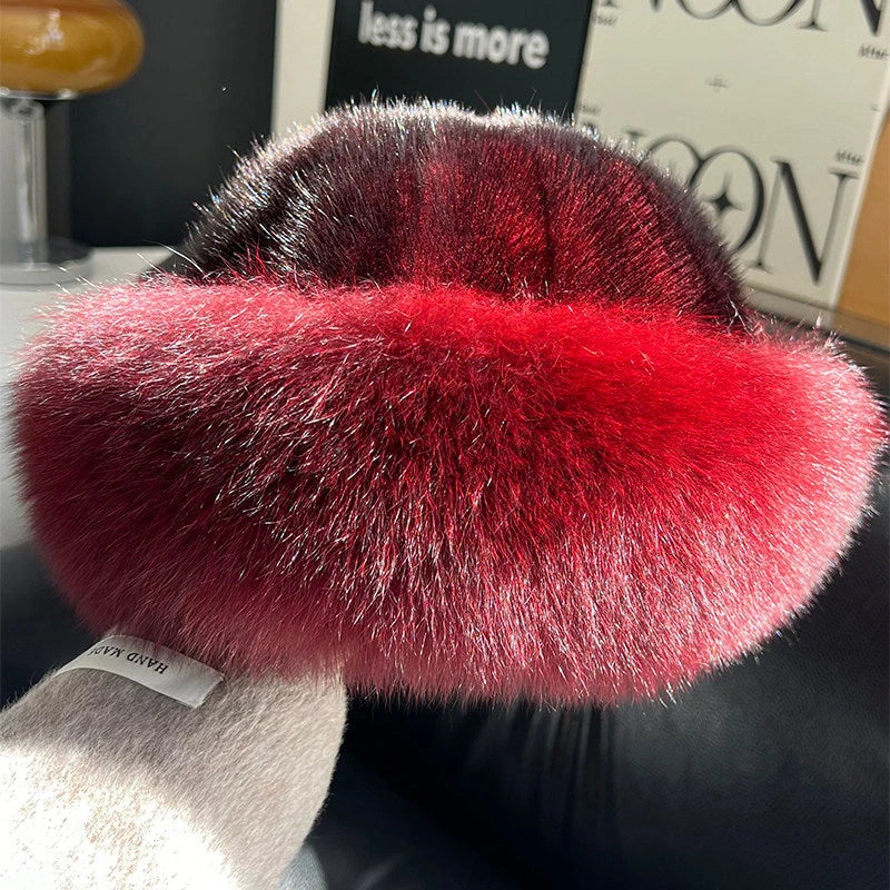 Wine Red genuine mink and fox fur bucket hat product reference