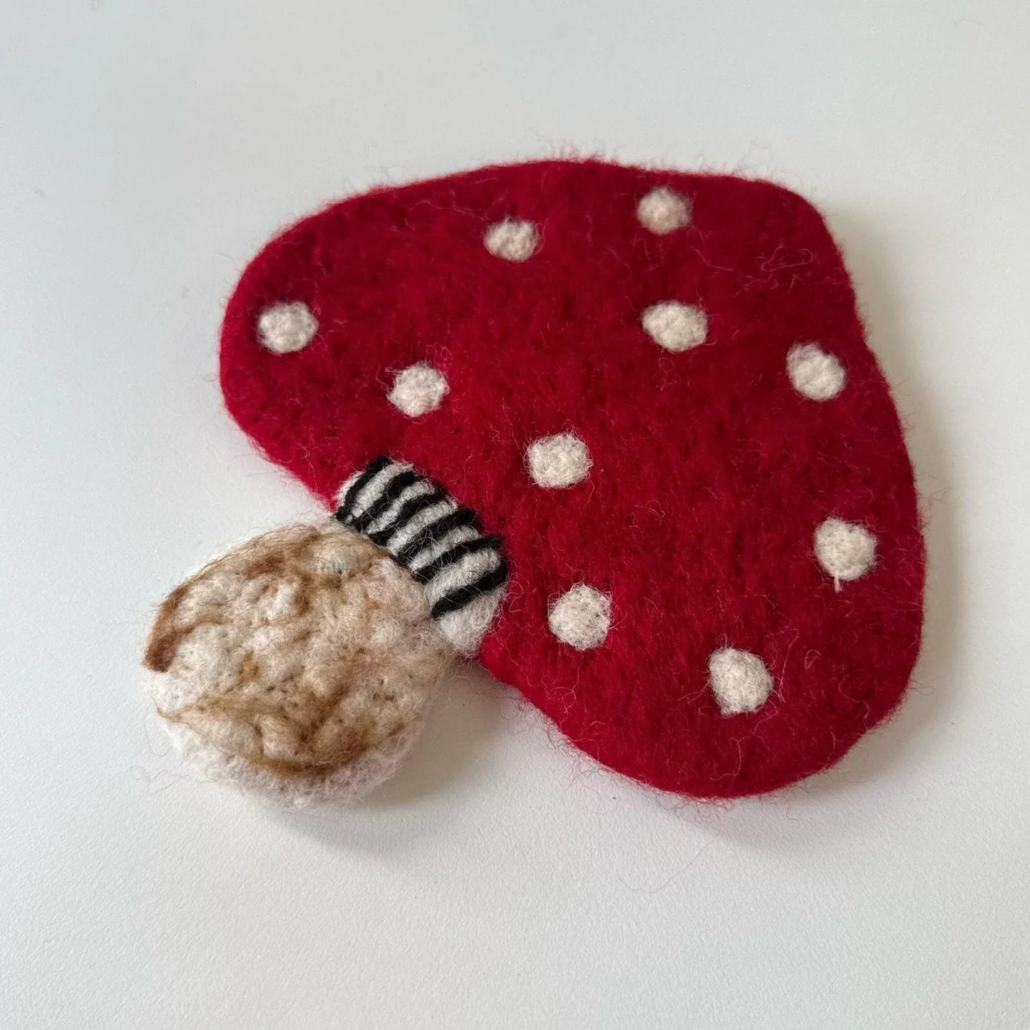 Handmade red mushroom wool felt coaster