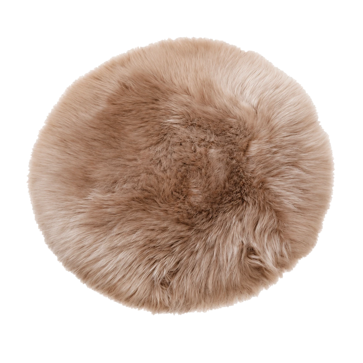 Rose Taupe genuine long-wool sheepskin round chair pad on transparent background