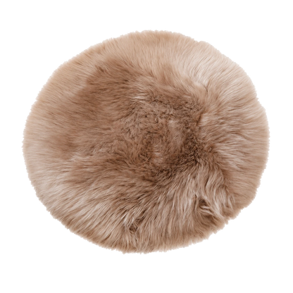 Rose Taupe genuine long-wool sheepskin round chair pad on transparent background