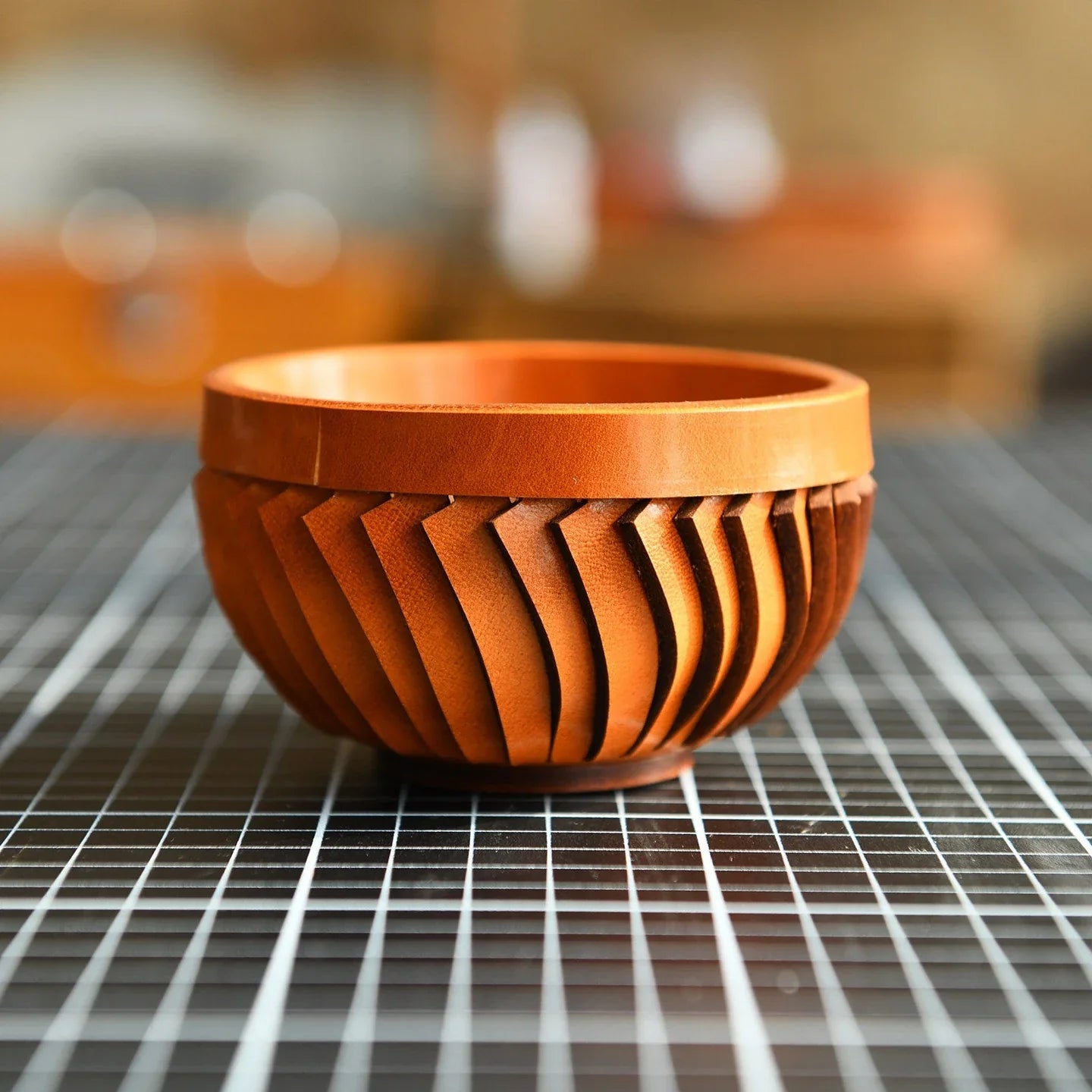 Sunset Tan top-grain cowhide storage bowl