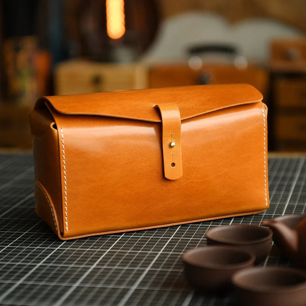 Sunset Yellow vegetable-tanned cowhide travel case