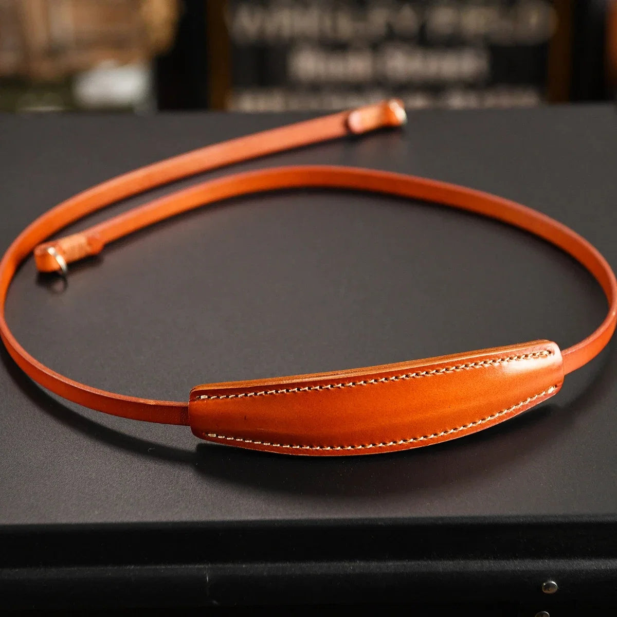 Sunset Yellow vegetable-tanned cowhide camera shoulder strap