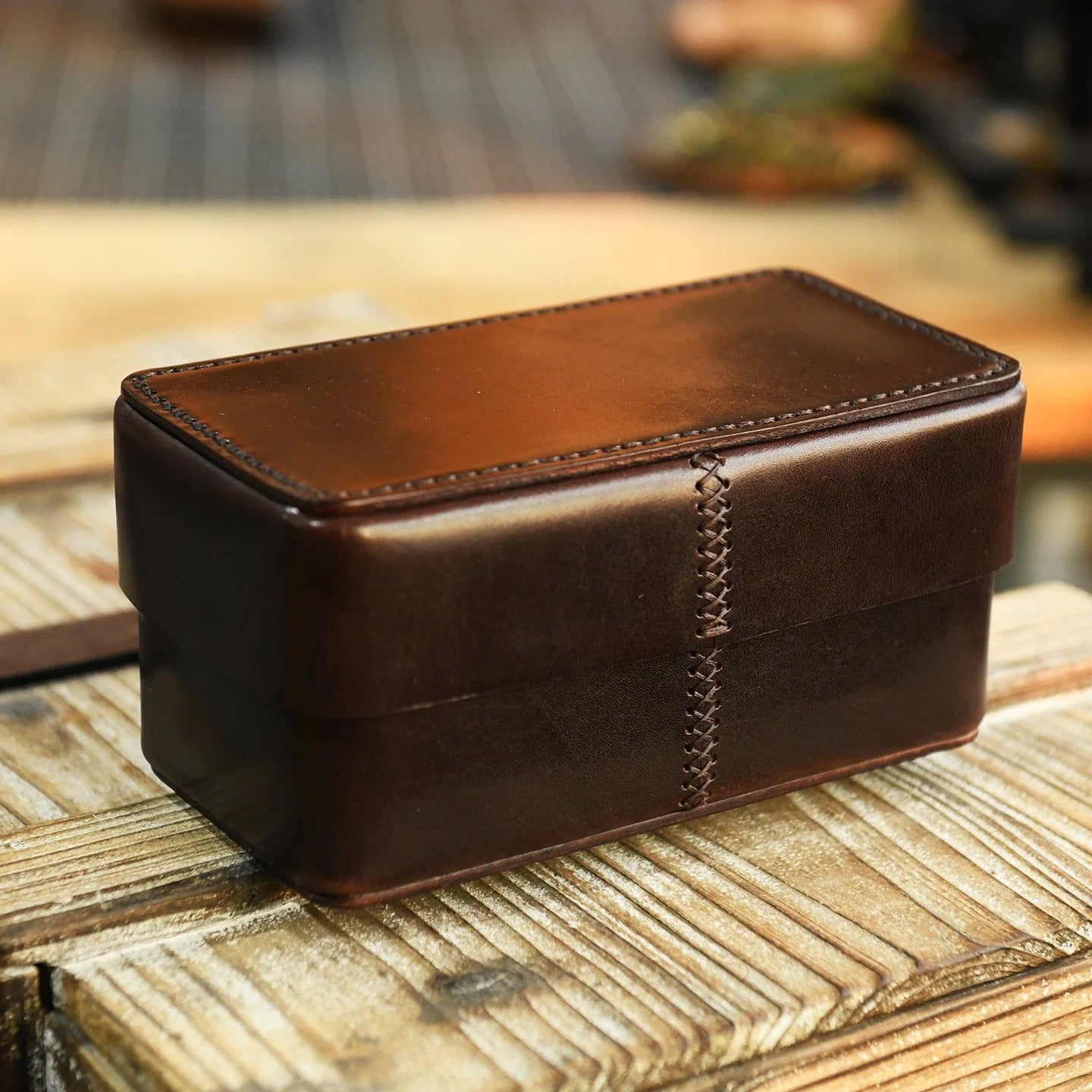 Vintage coffee handcrafted leather storage box