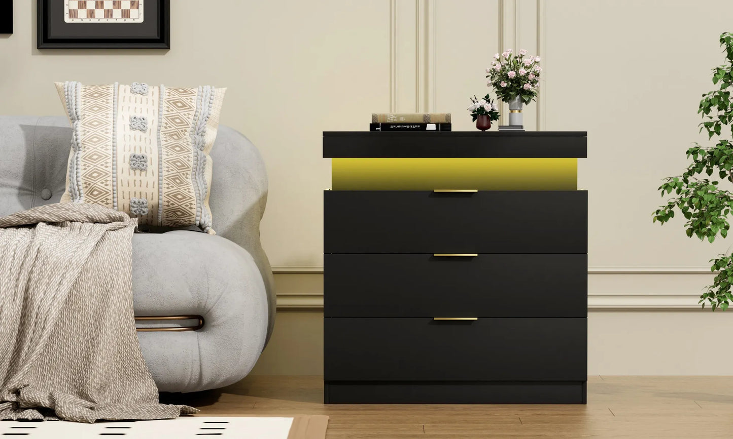 Nightstand with Charging Station and LED Lights,Night Stand with Sliding Top for Bedroom,Bedside Table with Drawers,Modern End Side – view 6