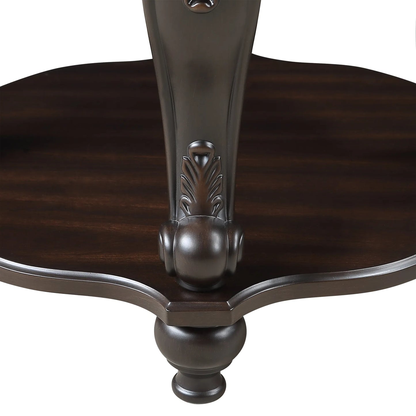 22'' Two Tone Round End Table,Solid Wood Sofa Side Table with Shelf,Living Room Corner Table Easy Assemble, Espresso – view 6