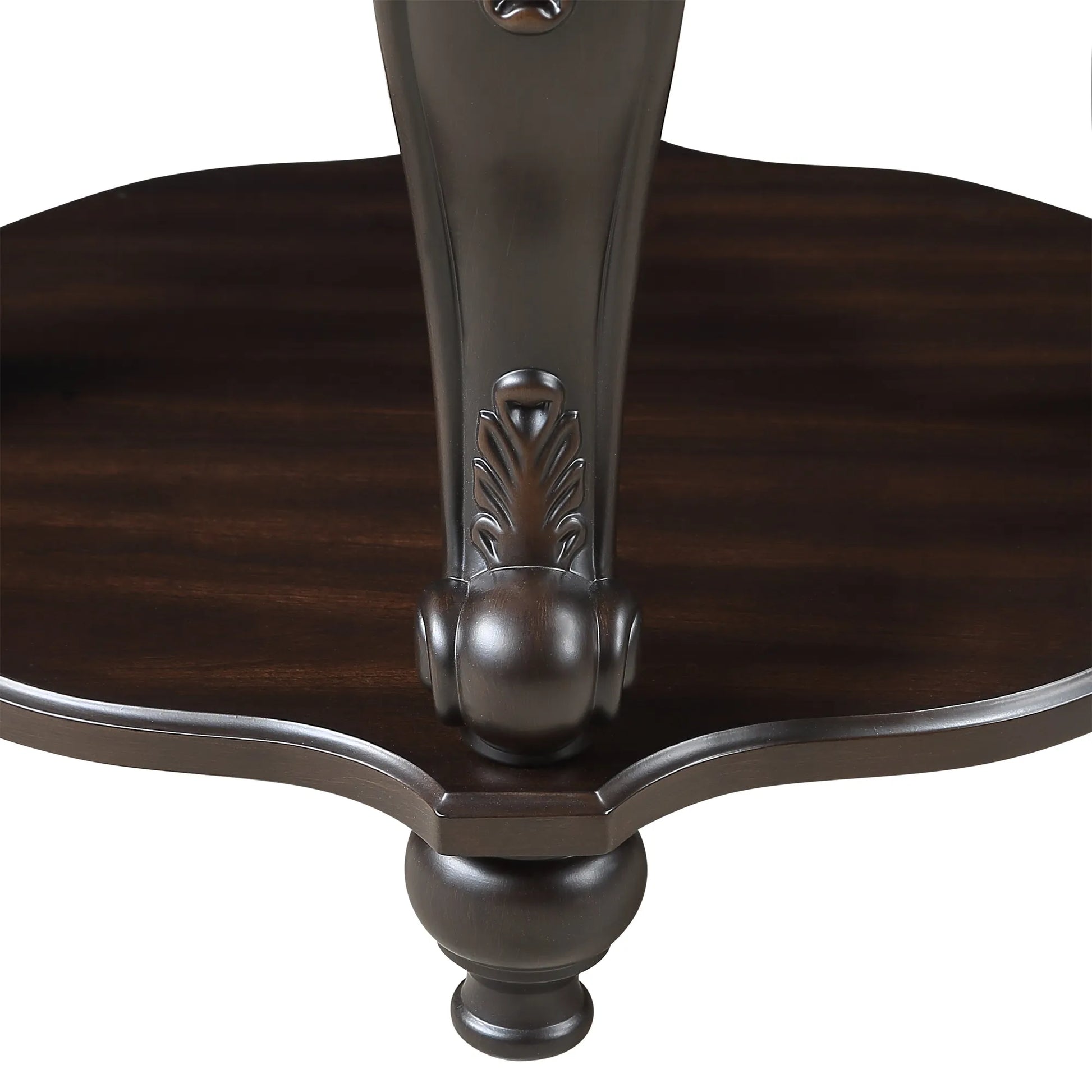 22'' Two Tone Round End Table,Solid Wood Sofa Side Table with Shelf,Living Room Corner Table Easy Assemble, Espresso – view 6
