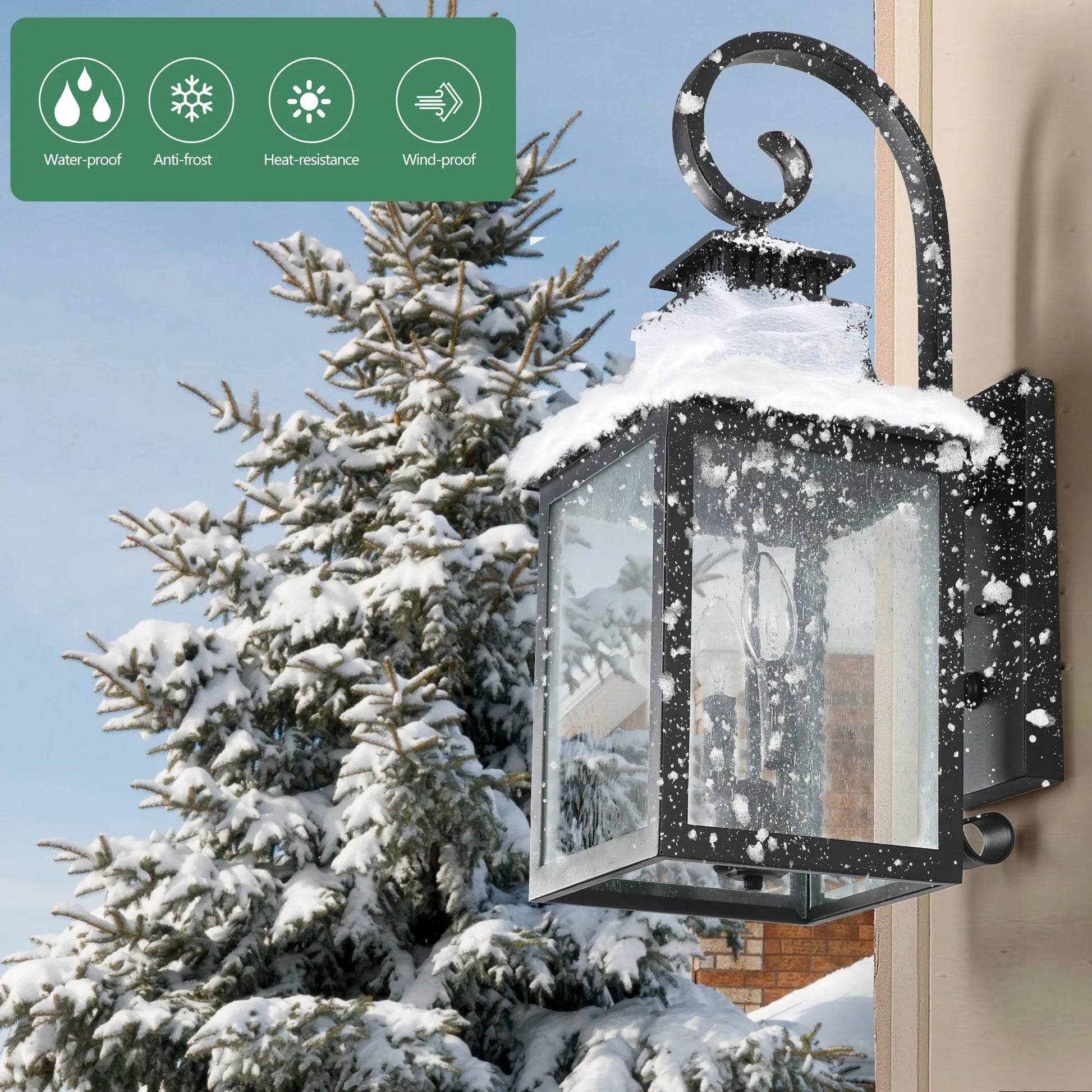 23'(H) 1-Pack Outdoor Wall Lantern Light – Vintage Black Metal Sconce with Clear Seeded Glass for Porch, Patio, and Garden (Bulb Not Included) – view 6
