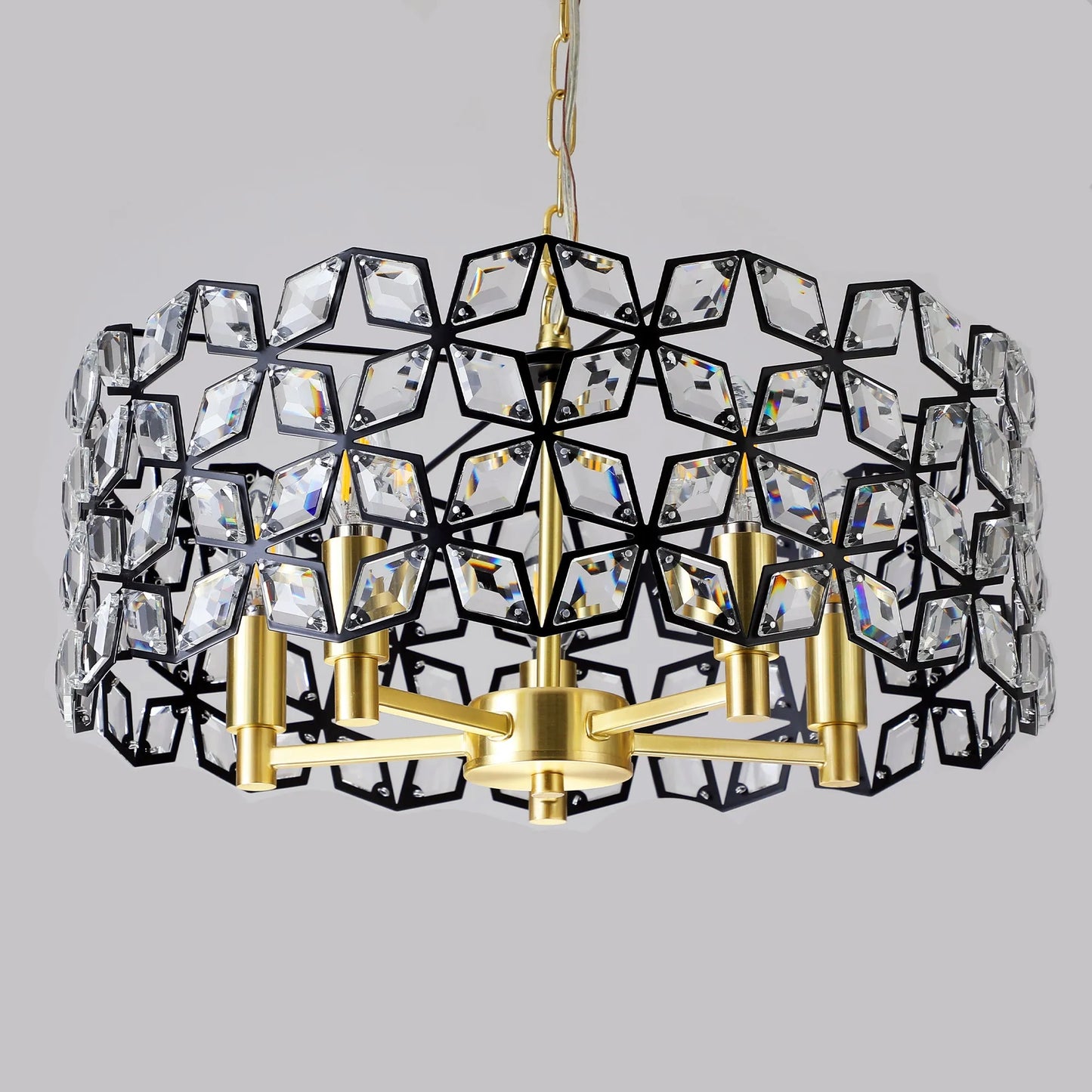 19' Geometric Crystal and BlackGold Round Pendant Chandelier – Modern 5-Light Fixture for Dining Room, Living Room, or Kitchen (Bulb Not Included) – view 6