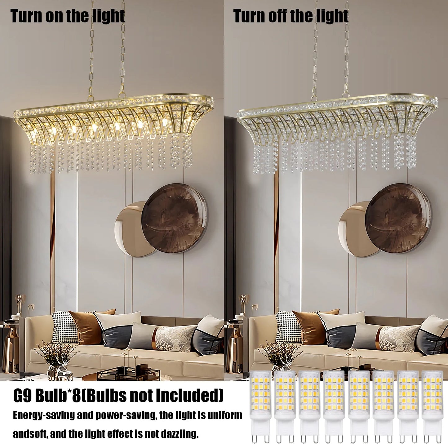 39' Modern Crystal Linear Rectangle Chandelier with Gold Finish, Elegant Pendant Light with Cascading Beads, for Dining Room, Living Room, or Foyer – view 6
