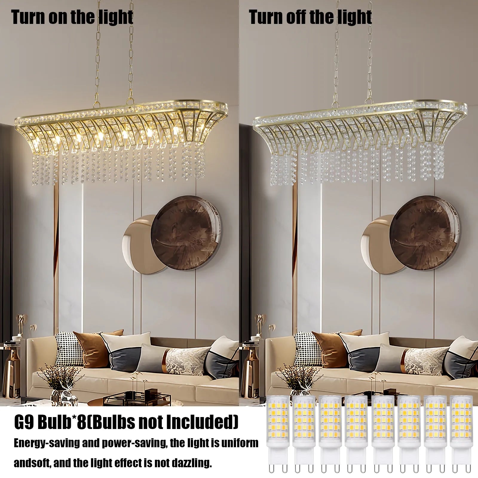 39' Modern Crystal Linear Rectangle Chandelier with Gold Finish, Elegant Pendant Light with Cascading Beads, for Dining Room, Living Room, or Foyer – view 6