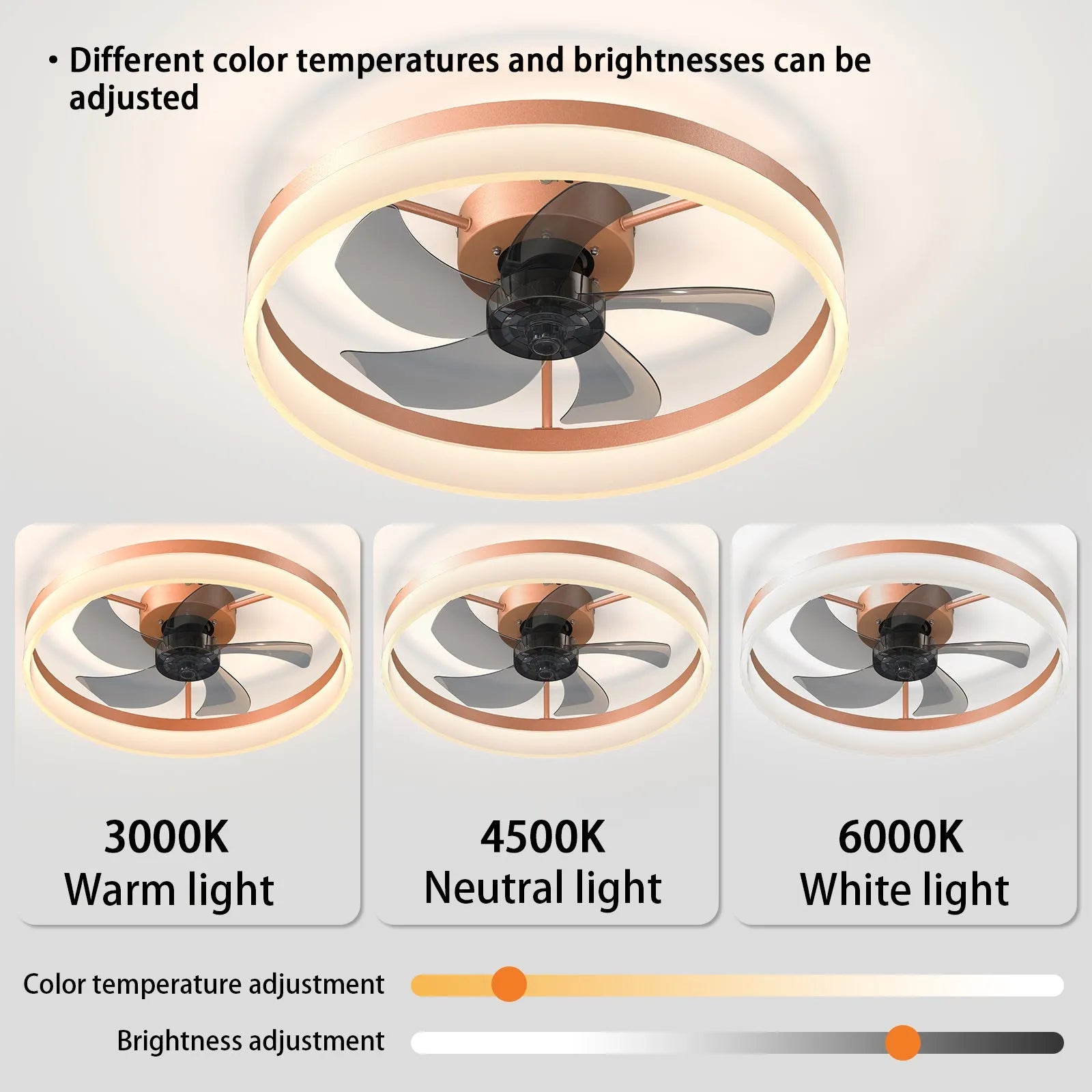 Ceiling Fans with Lights Dimmable LED Embedded installation of thin modern ceiling fans(Rose Gold) – view 6