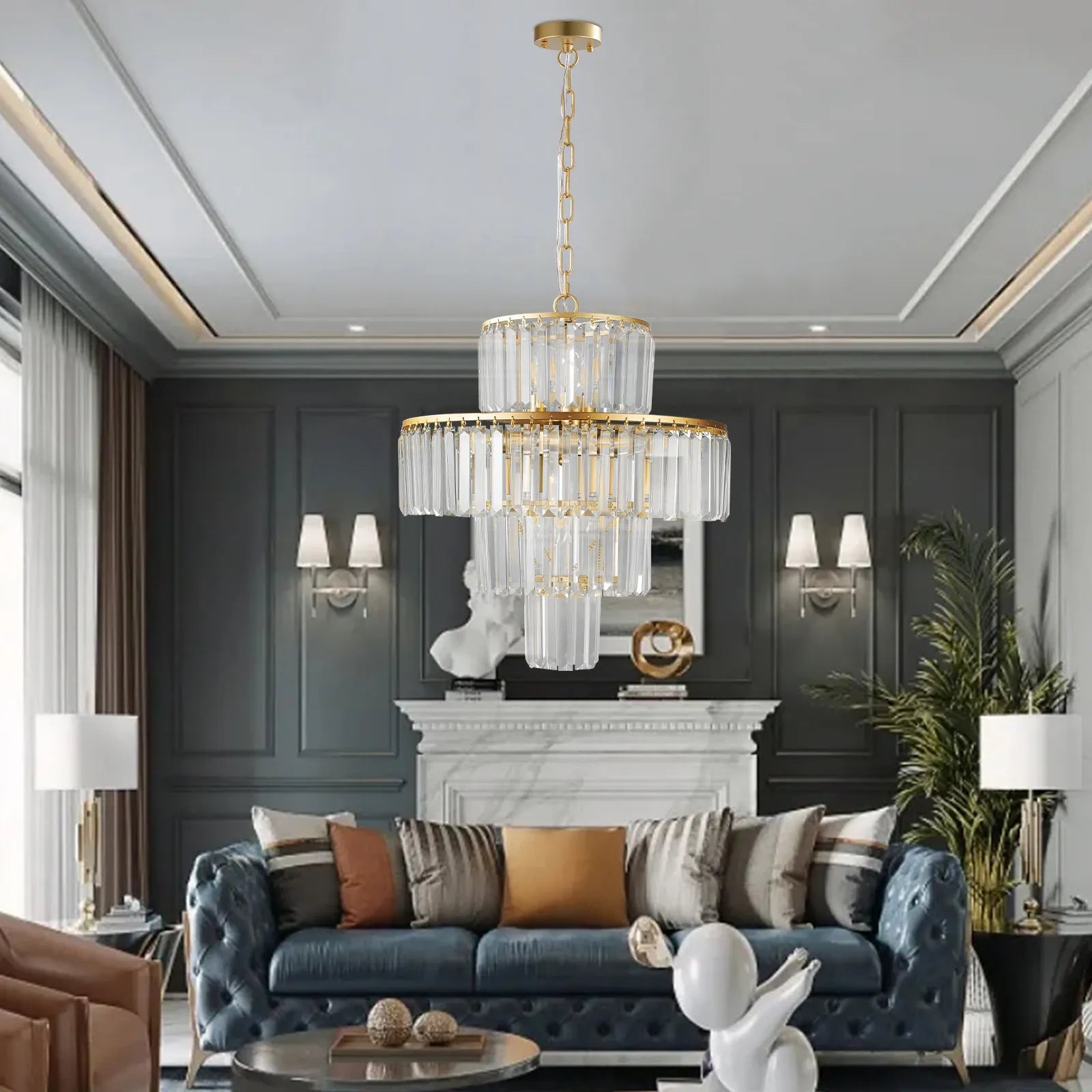 20' Modern Crystal Chandelier with Gold Finish, 4-Tier Design for Dining Room or Living Room, Elegant Crystal Pendant Light Fixture (Bulb Not – view 6