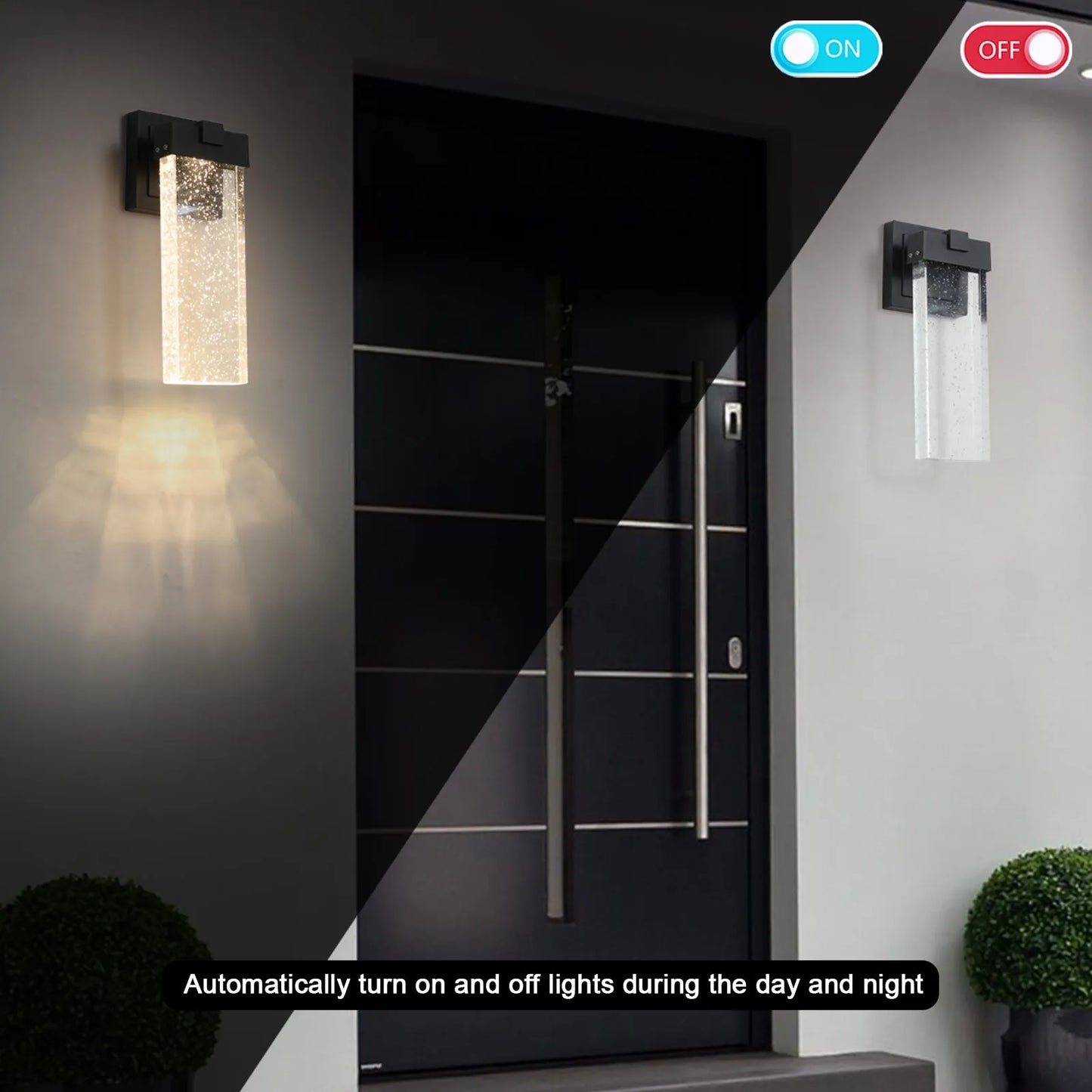 2-Pack Outdoor Wall Light Fixture, Weatherproof LED Wall Sconce with Bubble Crystal and Light Sensor - 12W Per Lamp – view 6