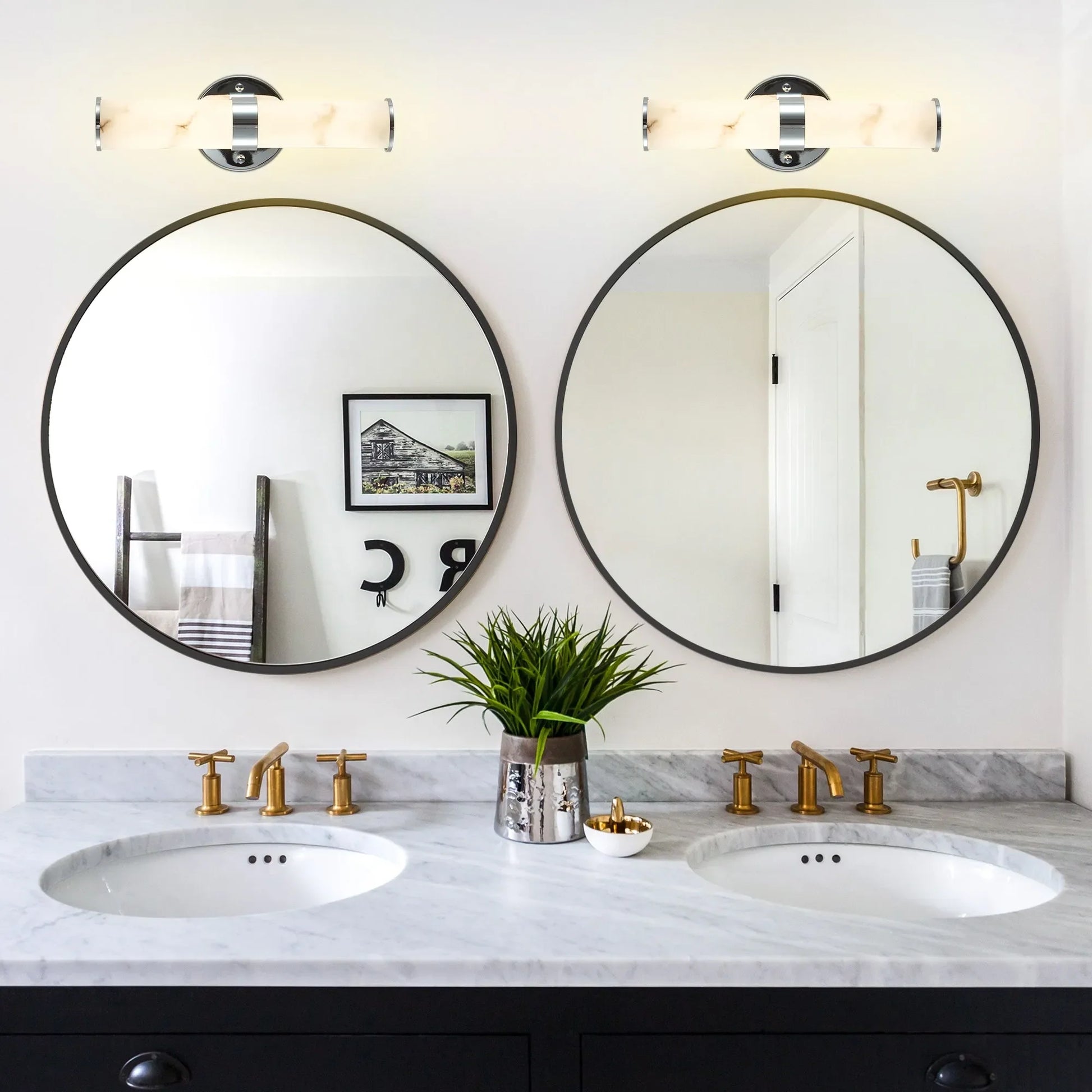 Resin Imitation Marble and Chrome Wall Sconce, Set of 2,Modern Vertical Light Fixture for Bathrooms, Hallways, and Bedrooms (Only Indoor) – view 6