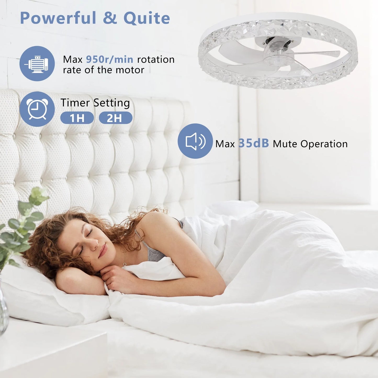 Modern Acrylic Ceiling Fan Light with Remote Control, Dimmable LED Chandelier, 6-Speed Adjustable, Quiet Motor, Flush Mount Design for Living Room – view 6
