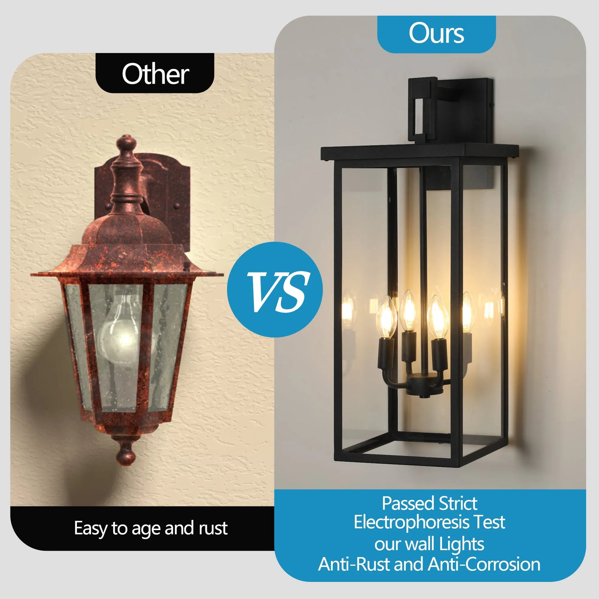 26'(H) 1ps Modern Outdoor Wall Lanterns with Black Metal Frame and Clear Glass, 4 E12 Bulb Socket, Weatherproof Wall Sconces for Porch, Garden, Patio – view 6