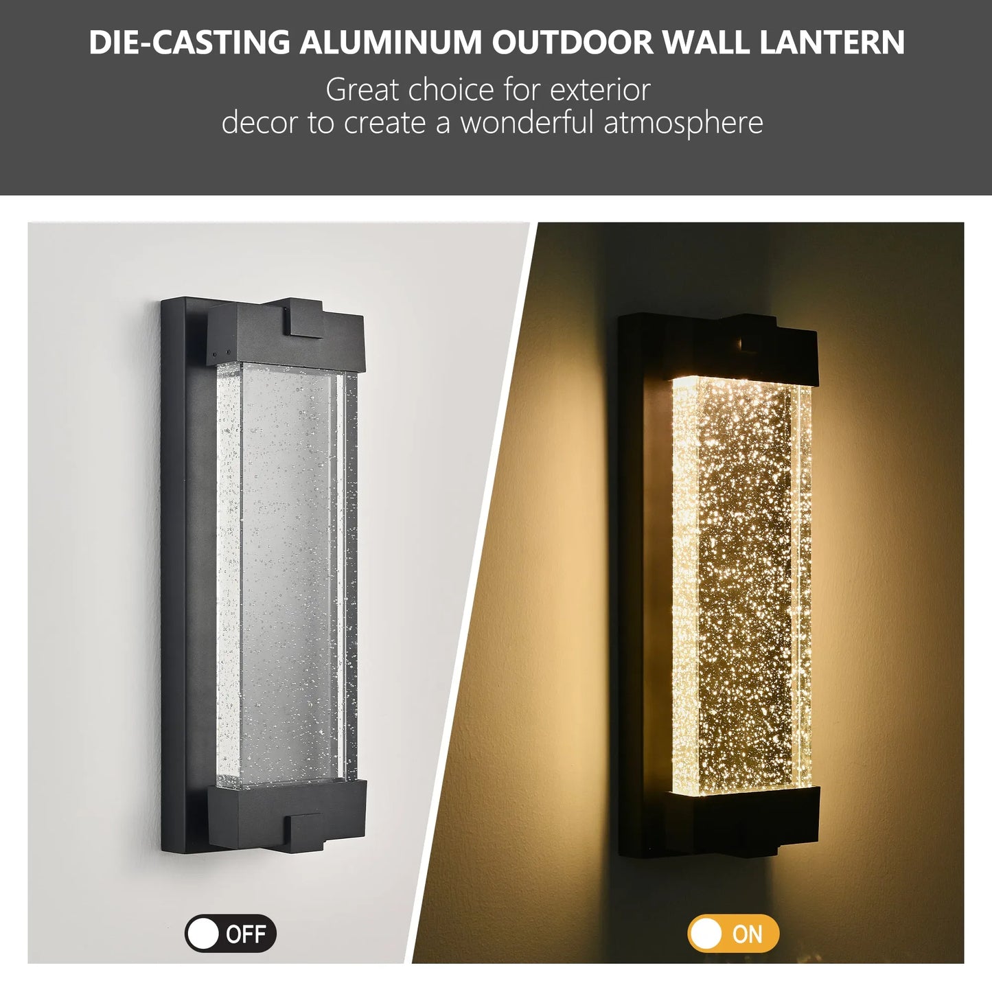 19'(H) Black Aluminum Finish Outdoor Wall Light with Bubble Crystal Glass, LED Light Source, 3000K Warm Light, Weatherproof Exterior Sconce for – view 6