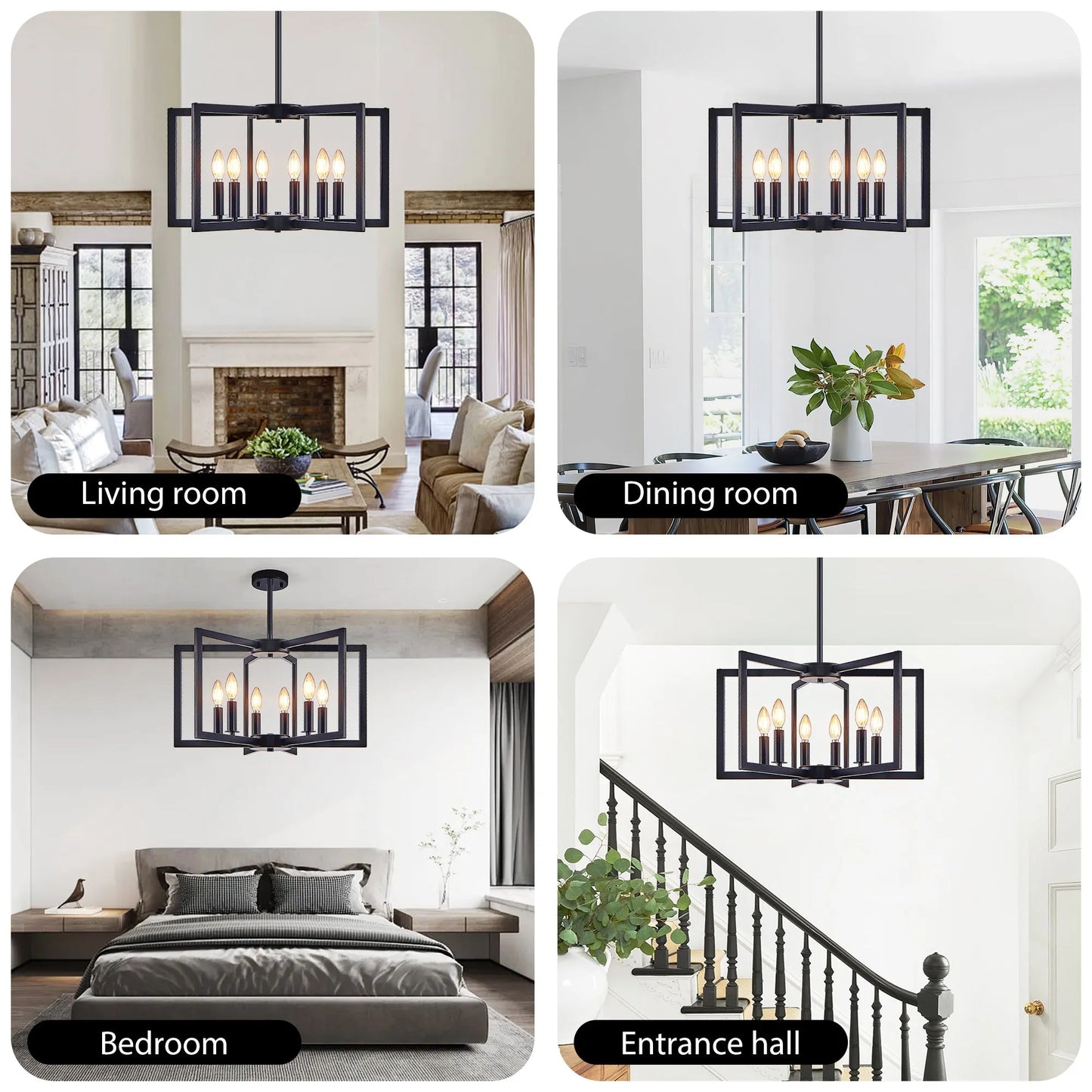 22' Modern Black Geometric 6-Light Chandelier – Industrial Metal Pendant Light Fixture for Living Room, Dining Room, or Kitchen (Bulb Not Included) – view 6