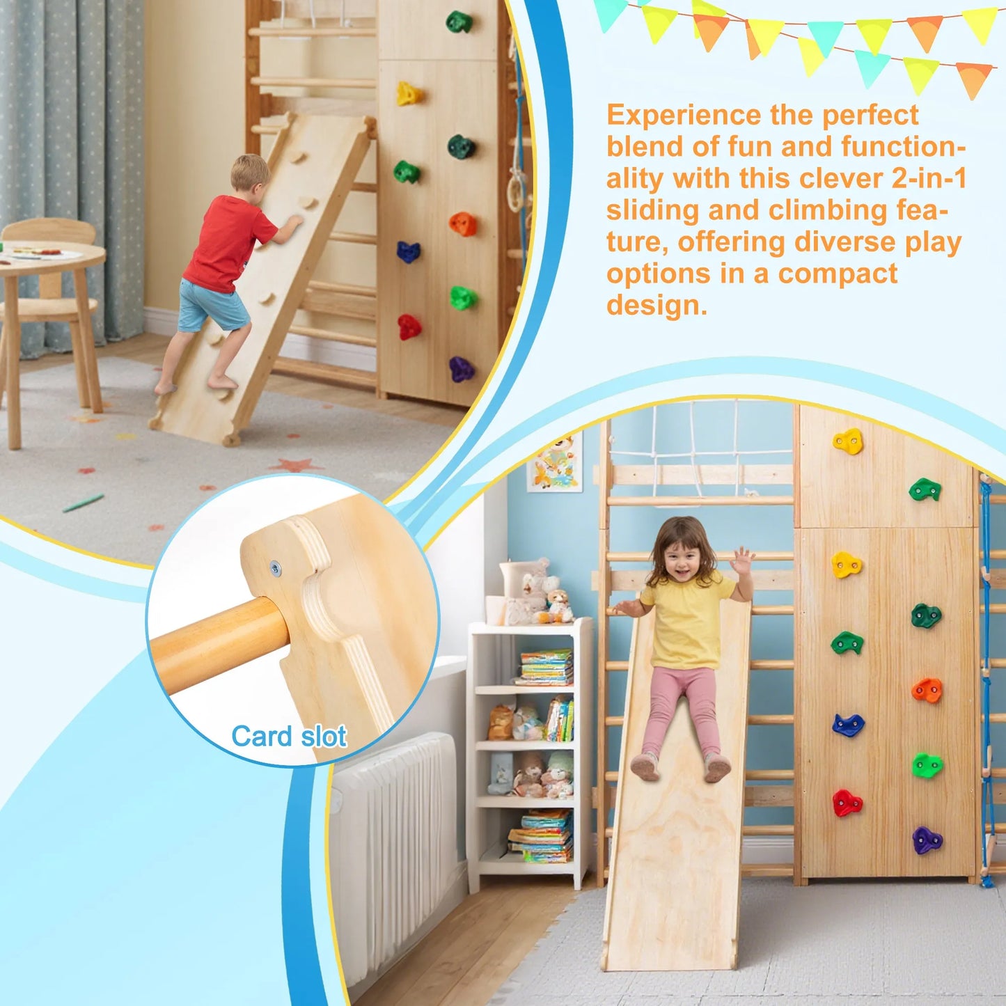 All-in-One 10-in-1 Indoor Climbing Set - Featuring a Rock Climbing Wall, Wooden Swings, Gymnastic Rings, Rope Ladders, and Stretching Equipment for a – view 6