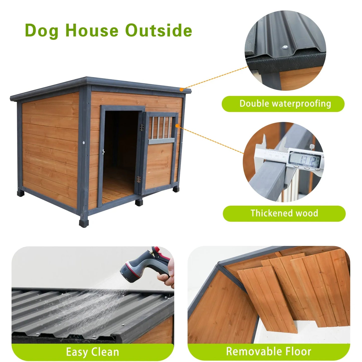 45'large solid wood dog house, waterproof PVC plastic roof, breathable wooden doors – view 6