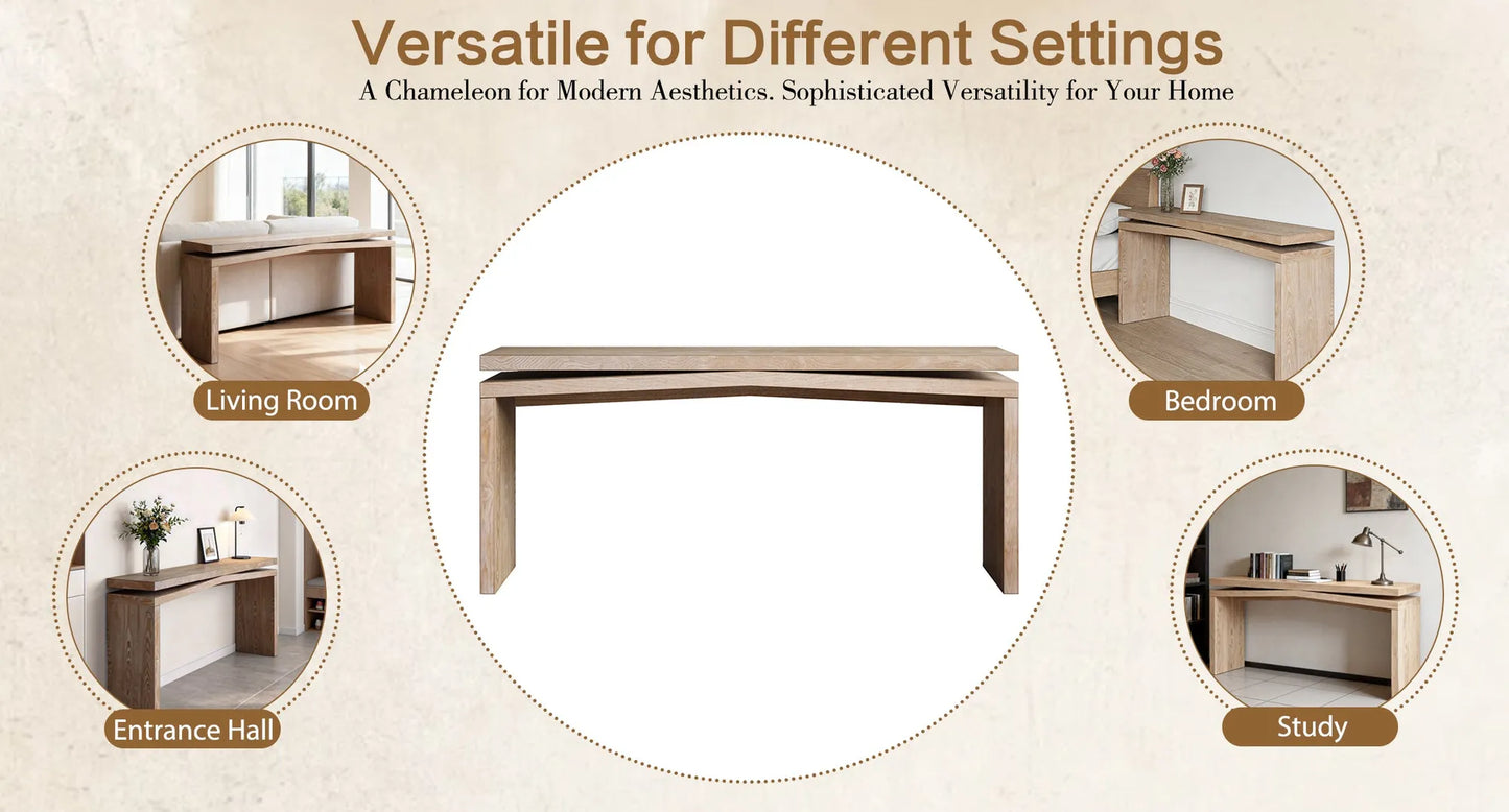 65-Inch Rustic Solid Wood Veneer Console Table, Long Farmhouse Entryway Sofa Table for Living Room, Hallway, Behind Couch, Apartment, Antique Natural – view 6