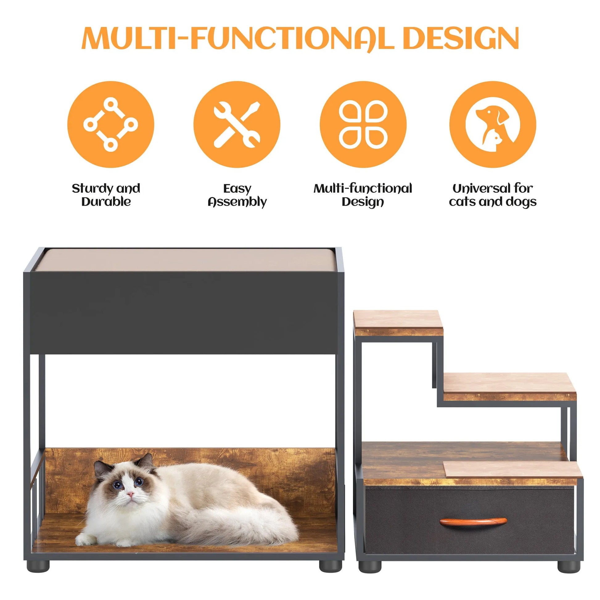Vintage Multi-Level Pet Step Window Perch with Sponge and Non-Slip Pad, Particle Board, Black – view 6