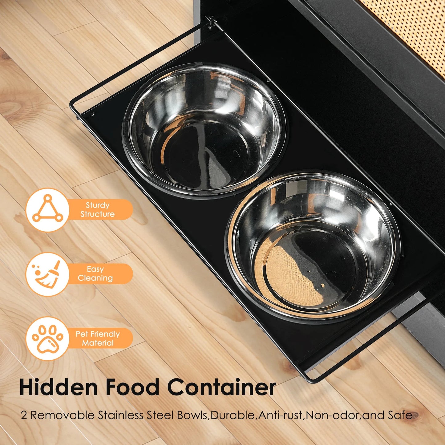 Feeding Station with 1 Storage Cabinets, Pet Feeding Station with 2 Elevated Dog Bowls, Side Hooks, Anti-tip Kit, Hidden Pet Feeder Station for – view 6