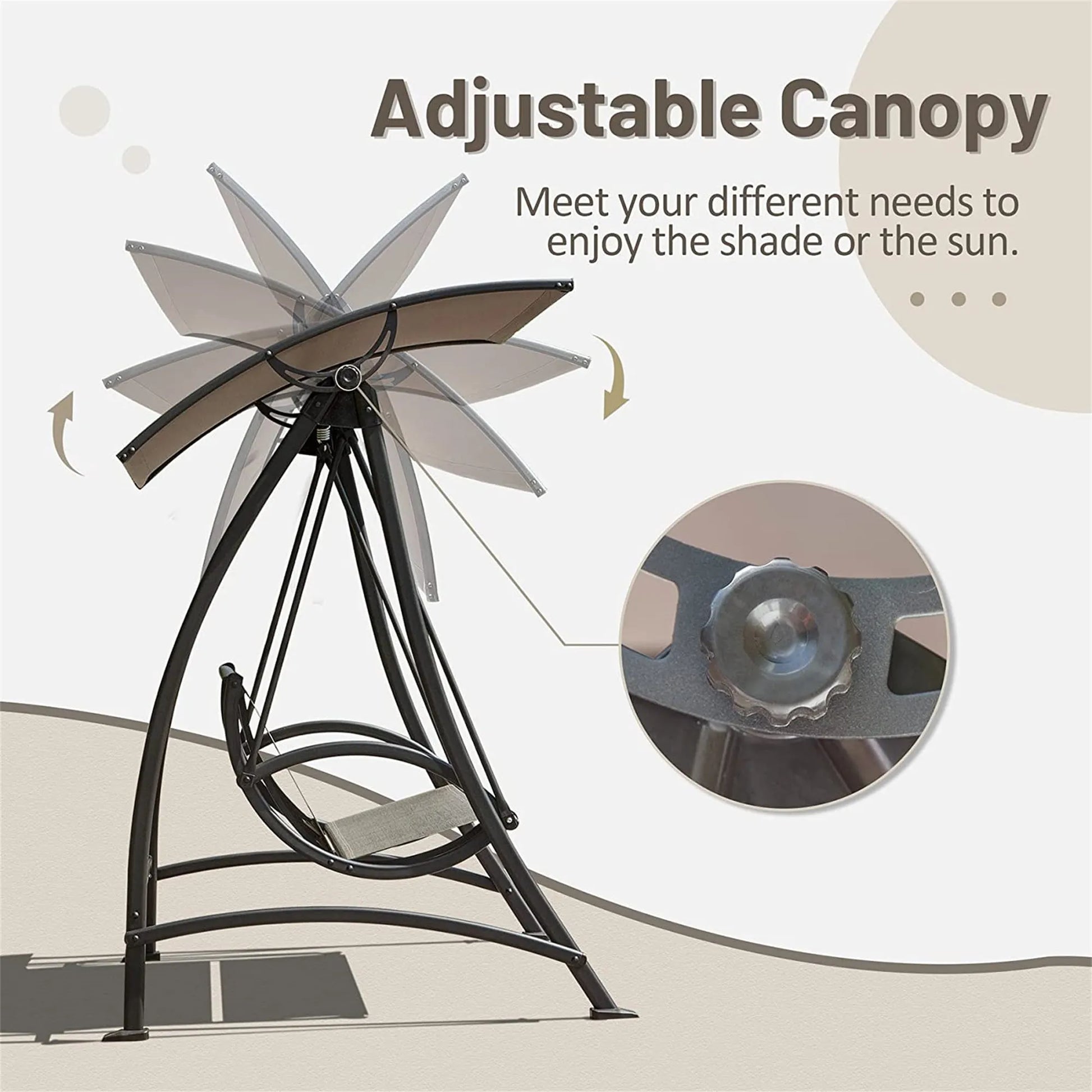 3-Seat Patio Swing Chair, Outdoor Porch Swing with Adjustable Canopy and Durable Steel Frame, Patio Swing Glider for Garden, Deck, Porch, Backyard – view 6