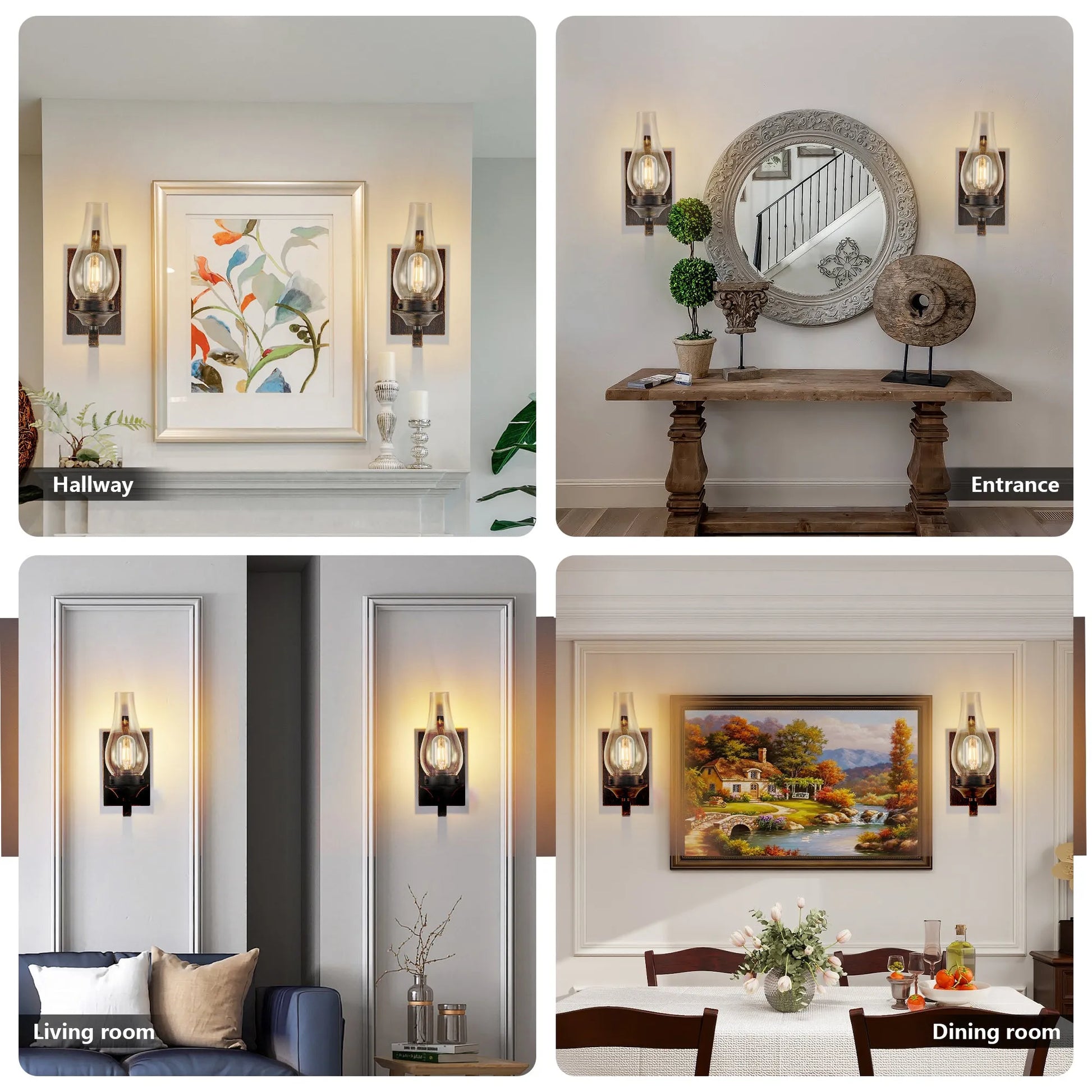 (Only Supports Hardwired) Rustic Farmhouse Wall Sconces Set of 2, Vintage Industrial Plug-in Wall Lights with Clear Glass Shade, Black and Gold – view 6