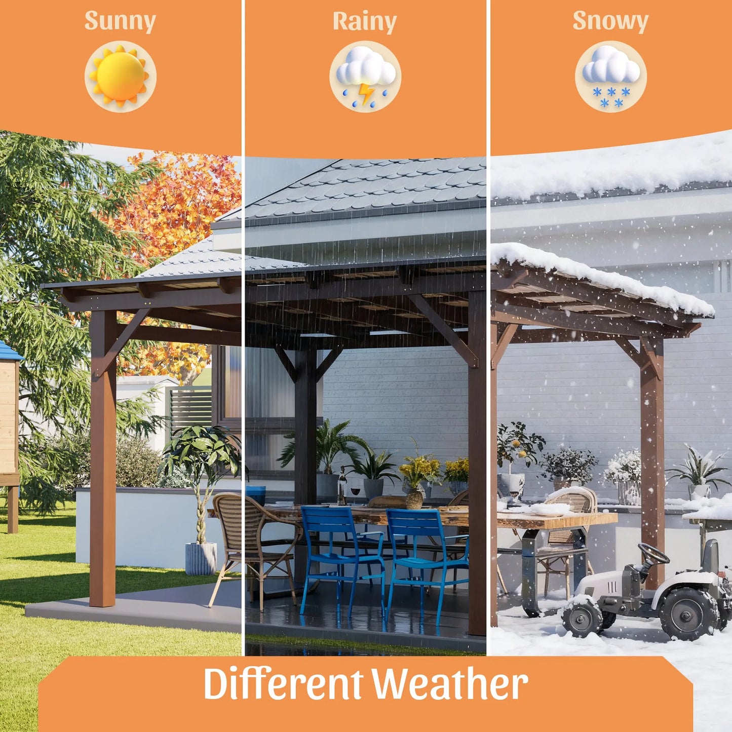 13x10ft Wooden Garden Gazebo with Metal Roof, Spacious Outdoor Patio Shade Structure for Backyard & Garden – view 6