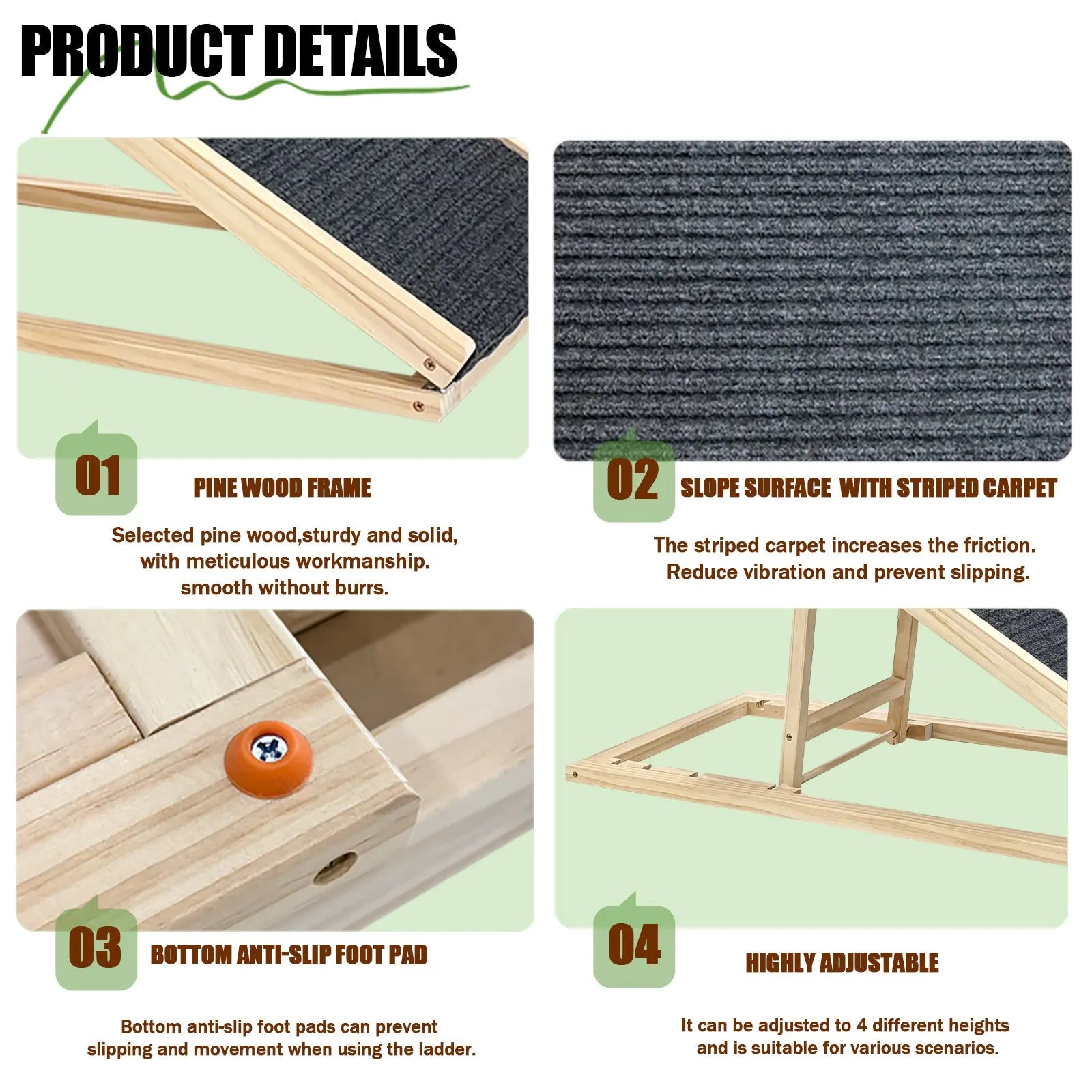 (UPGRADED) Dog Ramp for Bed, Extra Wide Excellent Traction, Pet Ramp for Small Dogs to Get on Couch Car, Non-Slip Rubber Surface, 16' Wide Hold up to – view 6