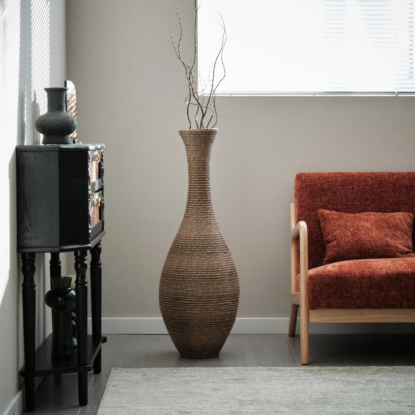 39-inch Tall Artificial Rattan Floor Vase in Elegant Beige - Statement Piece for Living Room Décor, Entryway, or Hallway - Versatile Home Accent for – view 6