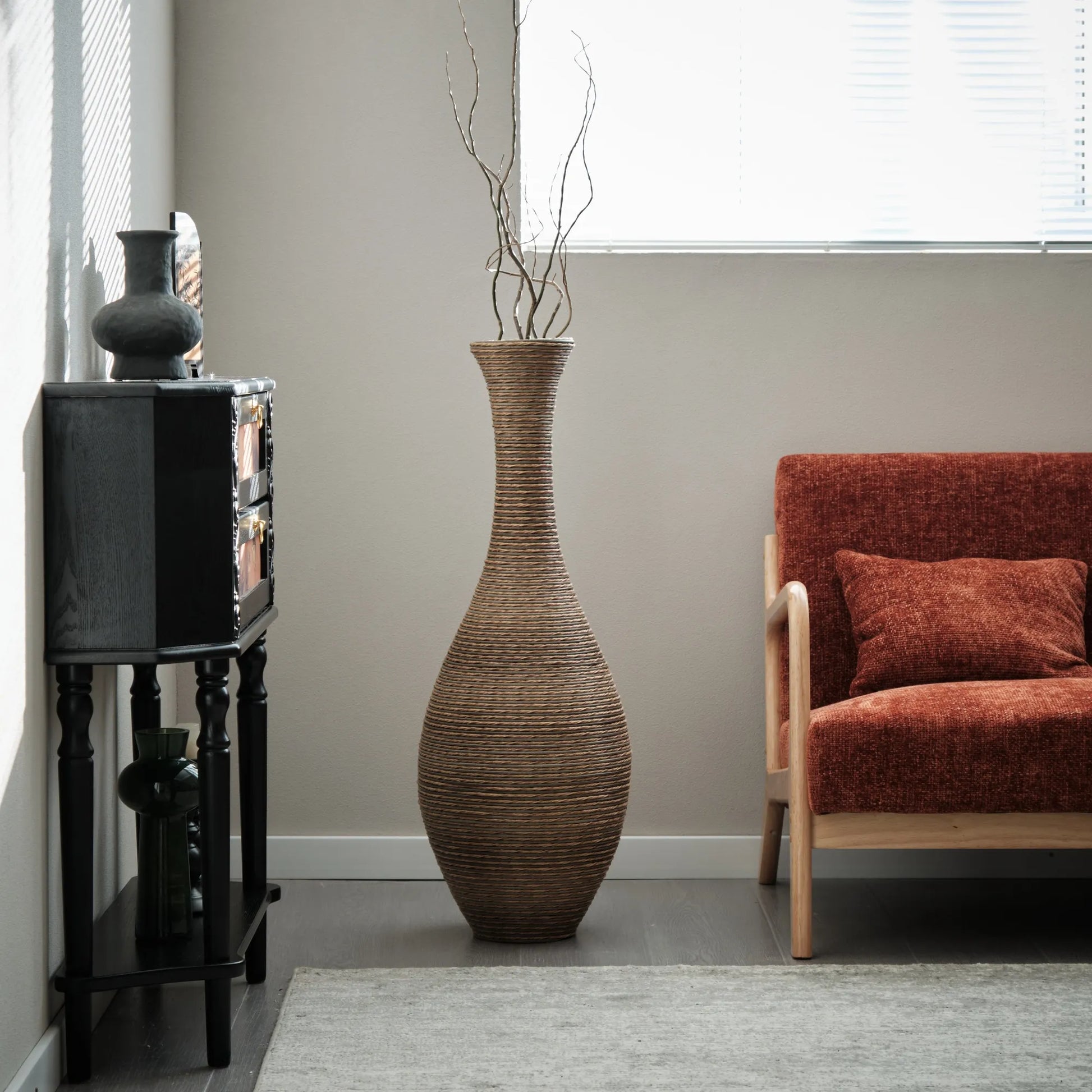 39-inch Tall Artificial Rattan Floor Vase in Elegant Beige - Statement Piece for Living Room Décor, Entryway, or Hallway - Versatile Home Accent for – view 6