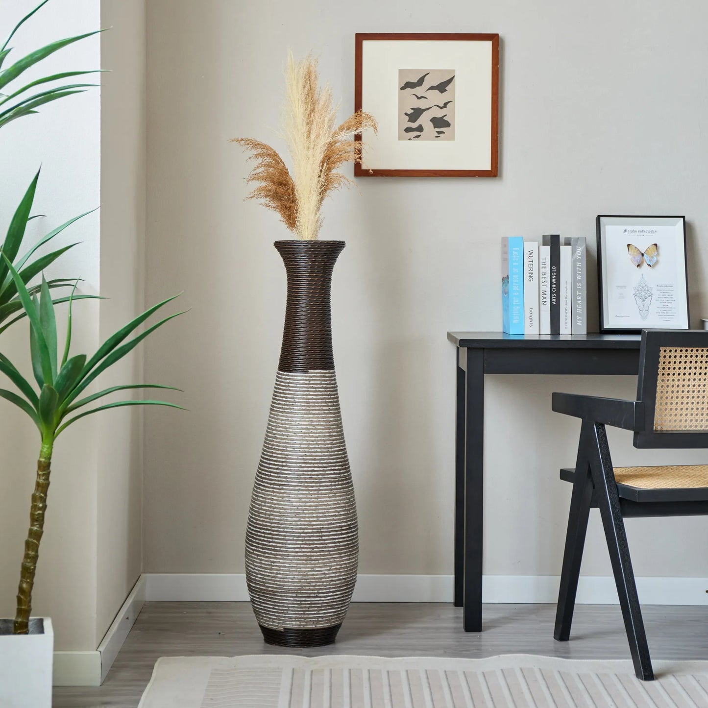 39-Inch Tall Standing Designer Floor Vase - Durable Artificial Rattan - Elegant Two-Tone Dark Brown Finish - Ideal Décor Accent for Living Room – view 6
