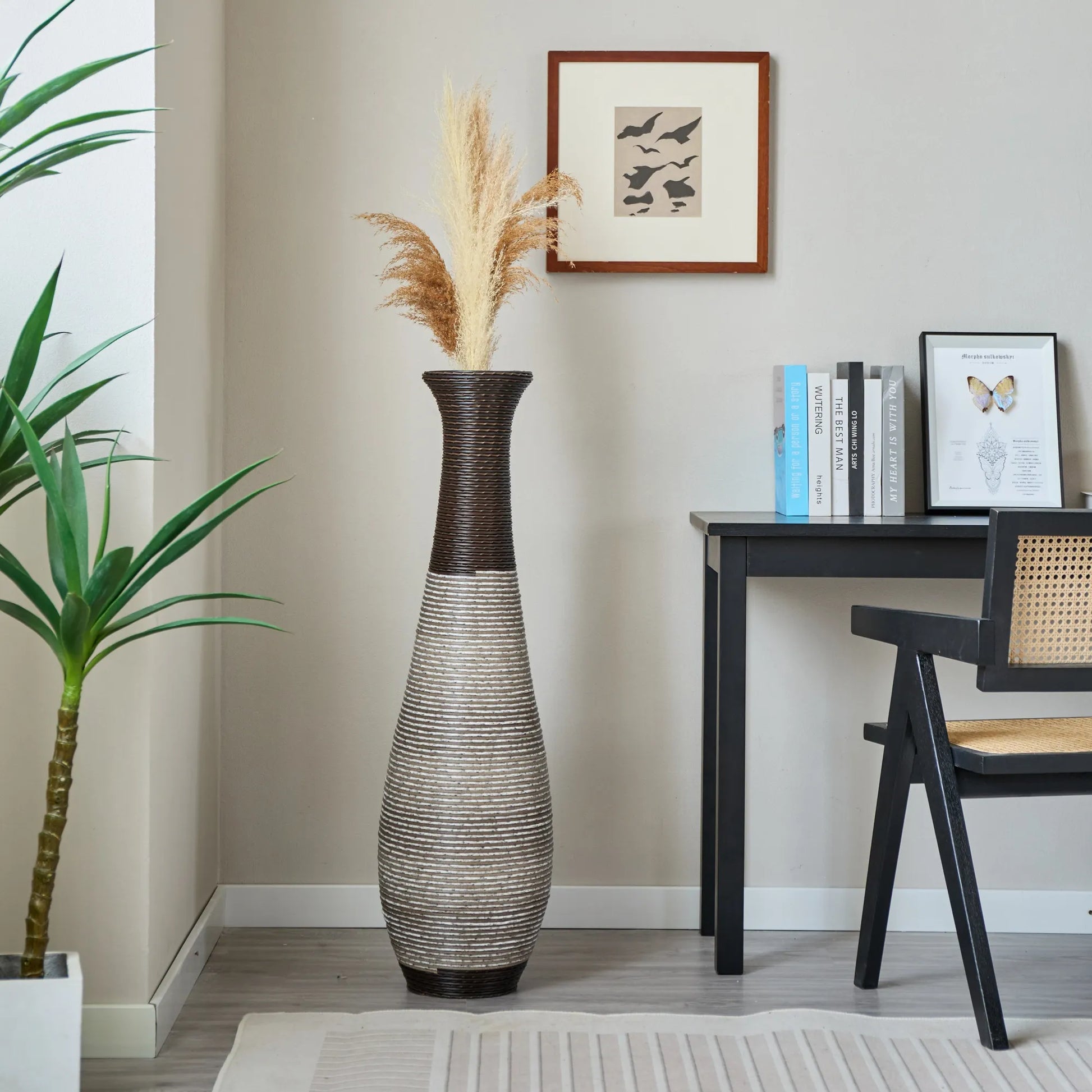 39-Inch Tall Standing Designer Floor Vase - Durable Artificial Rattan - Elegant Two-Tone Dark Brown Finish - Ideal Décor Accent for Living Room – view 6