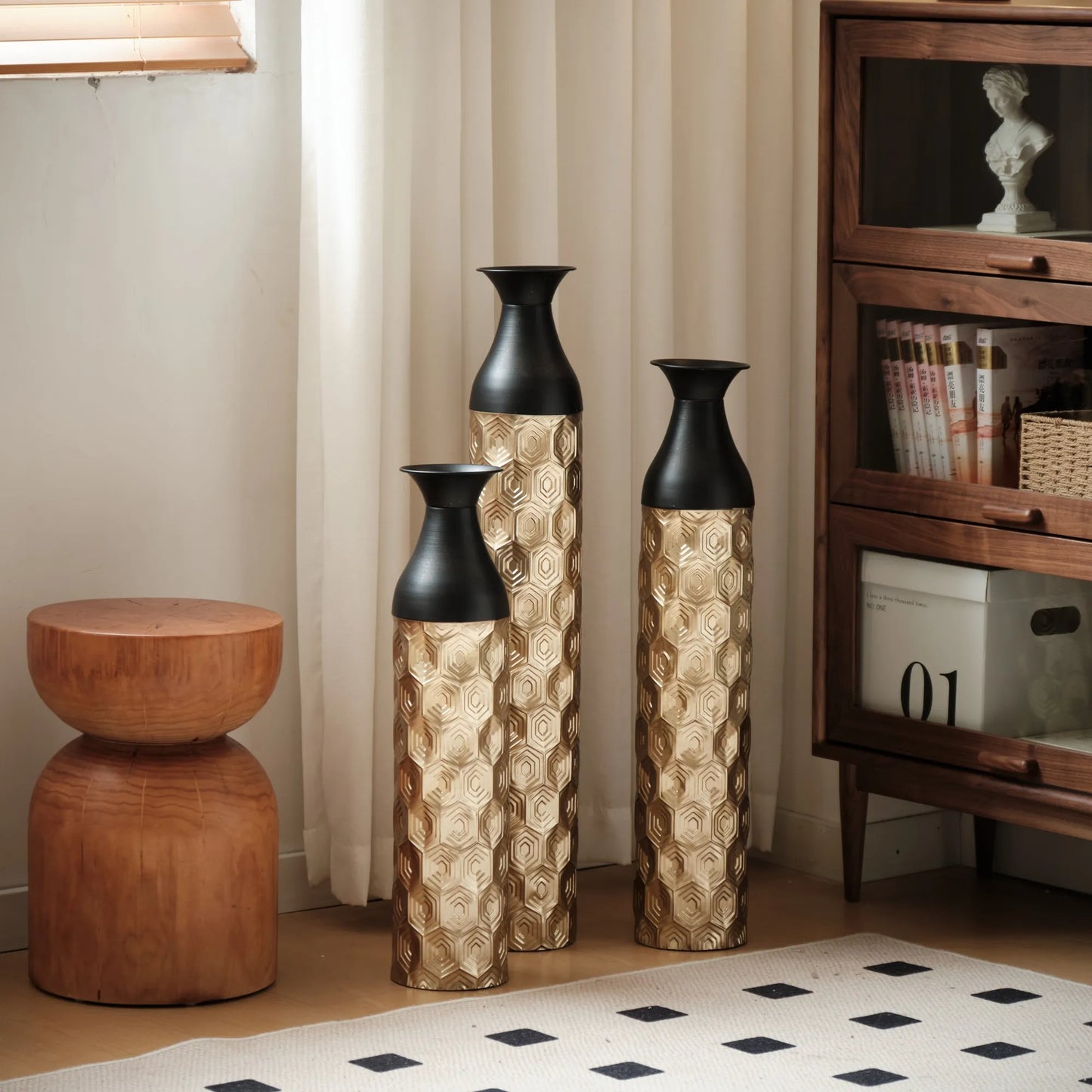 Floor Metal Vases Decorated White Metal Vases Set of 3 Gorgeous Home Decoration Large Glazed Metal Vases 24.8in/29in/33.8in Height – view 6