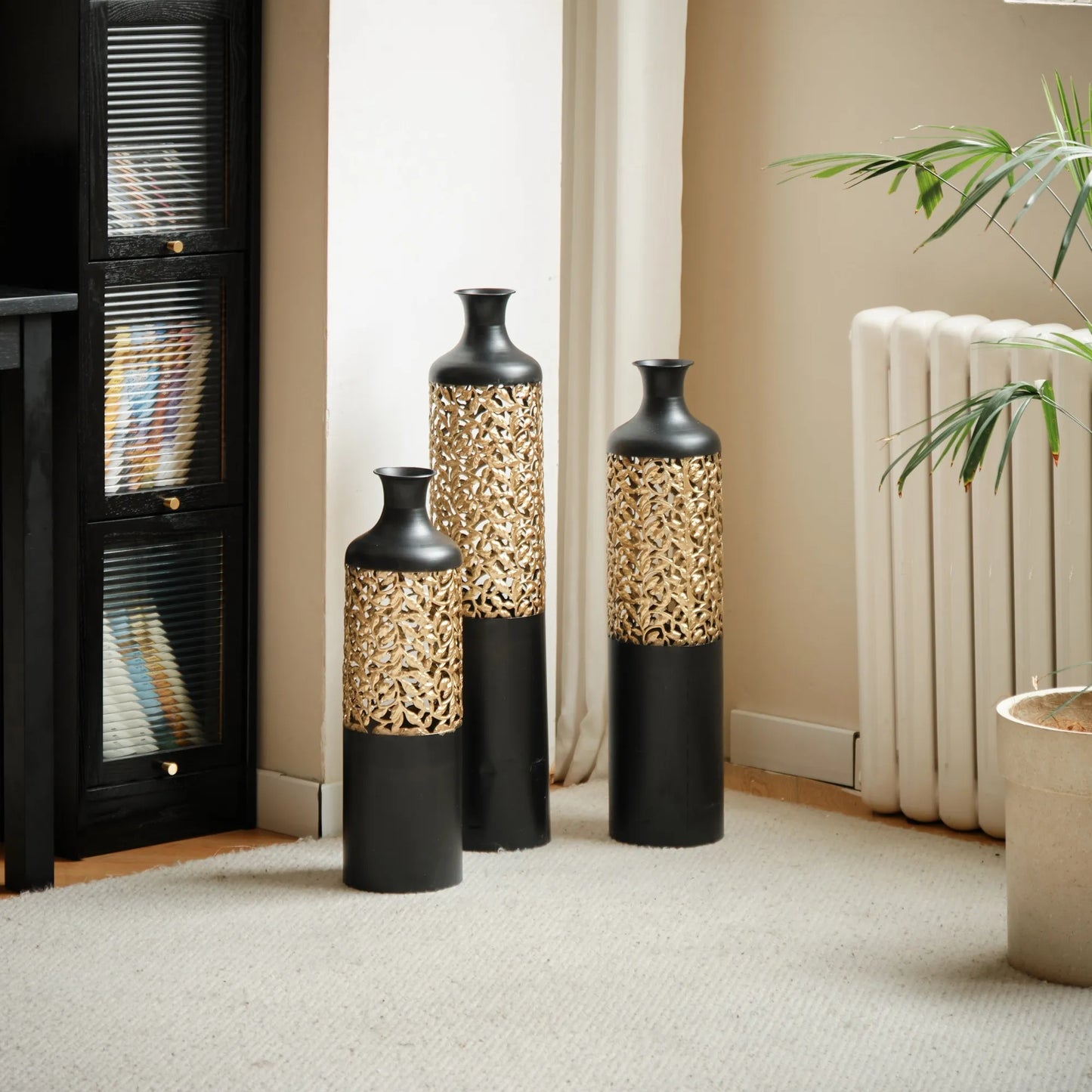 Floor Metal Vases Decorated White Metal Vases Set of 3 Gorgeous Home Decoration Large Glazed Metal Vases 20.8in/24.8in/28.7in Height – view 6