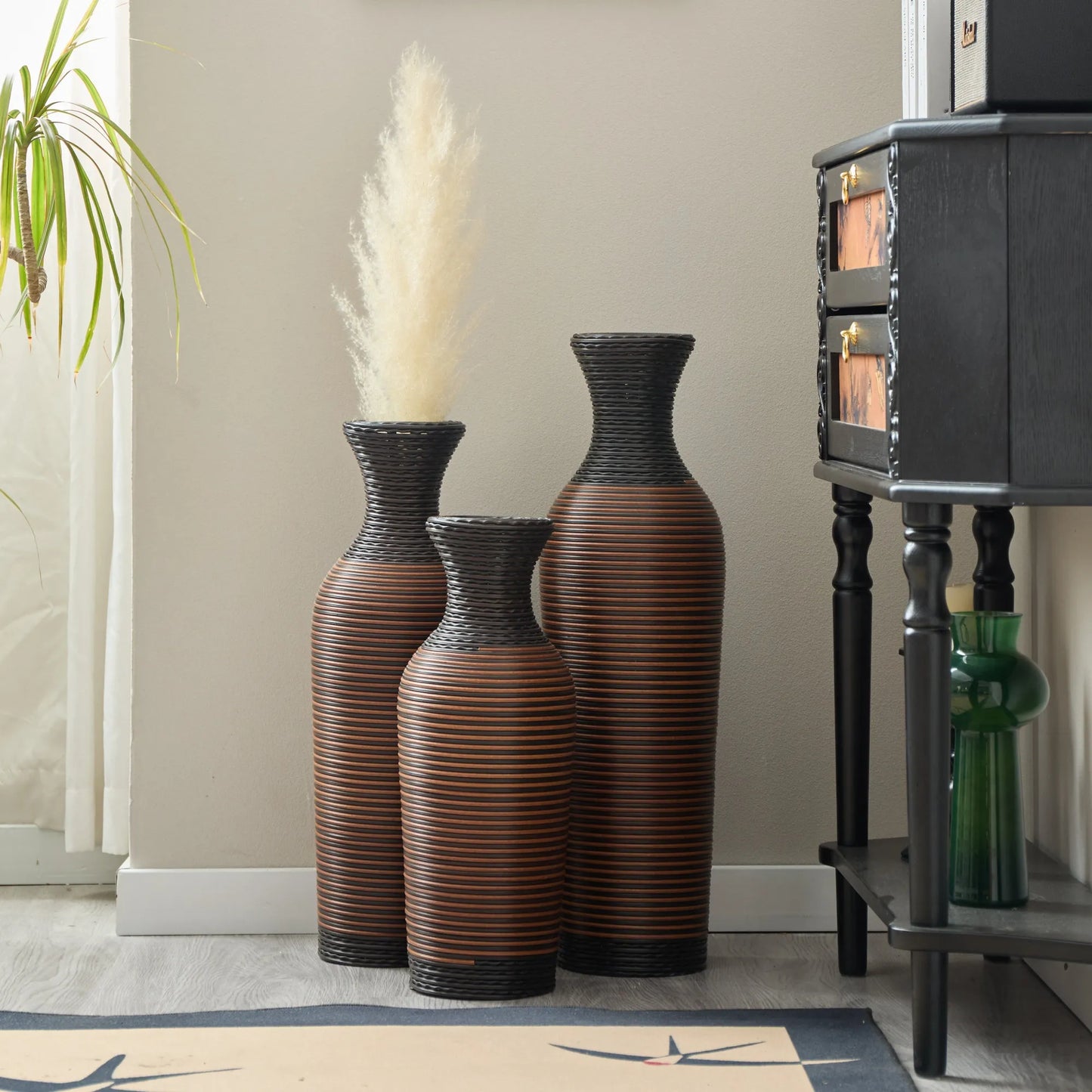 Desktop Vase, Brown Decorative Floor Vase, Classic and Neat Floor Vase, High Independent Flower Stand, Artificial Vine Vase, PVC Floor Vase, Home – view 6