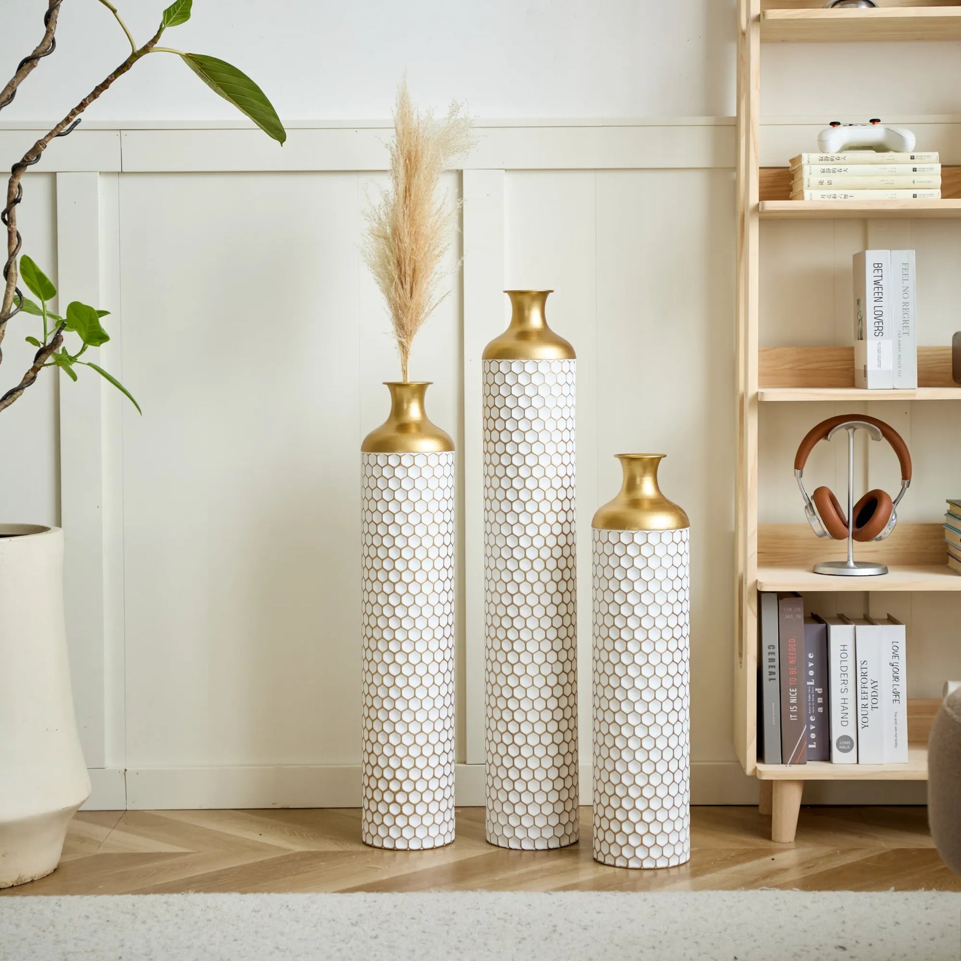 3-piece set gorgeous home decoration large glazed metal vase --Floor metal vase modern style decoration home droplet shaped white metal – view 6