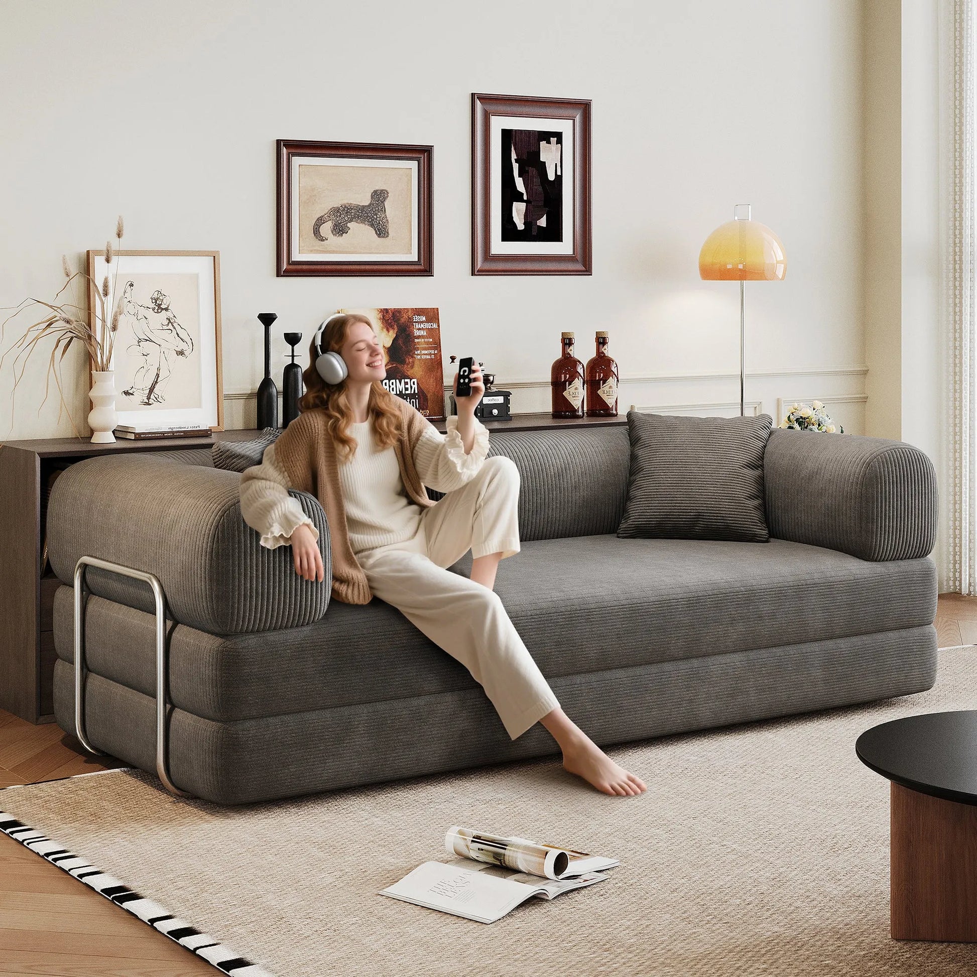 78.8' Compression Sofa,Convertible Floor Sofa Bed-with Pillow Back Support Armrest,Comfy Futon Couch Sleeper Bed,Loveseats Boneless Modular Sectional – view 6