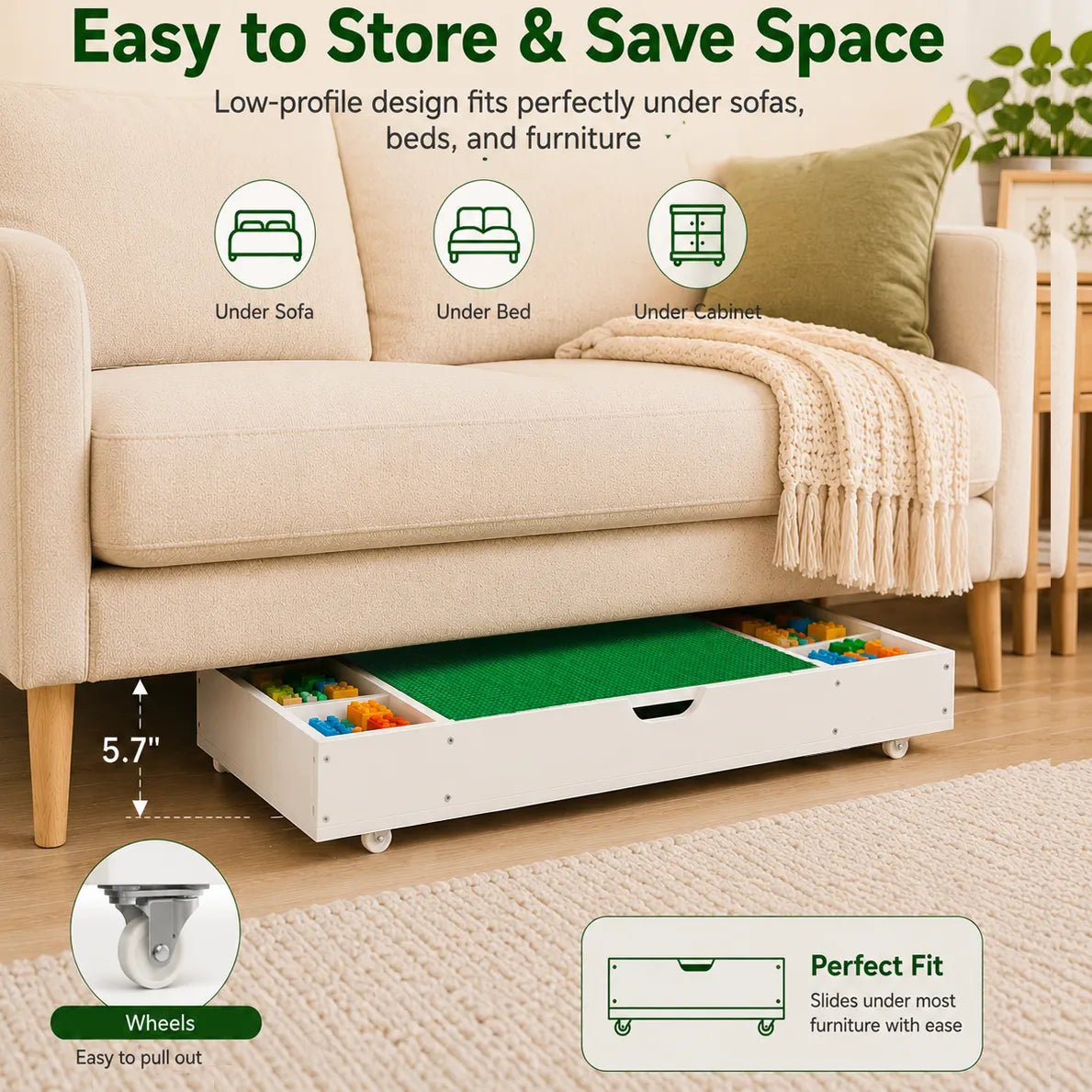 The 3 in 1 Reversible Kids Activity Table and Toy Organizer Compatible with Lego, Building Bricks & Whiteboard Play Table with City Road Map – view 6