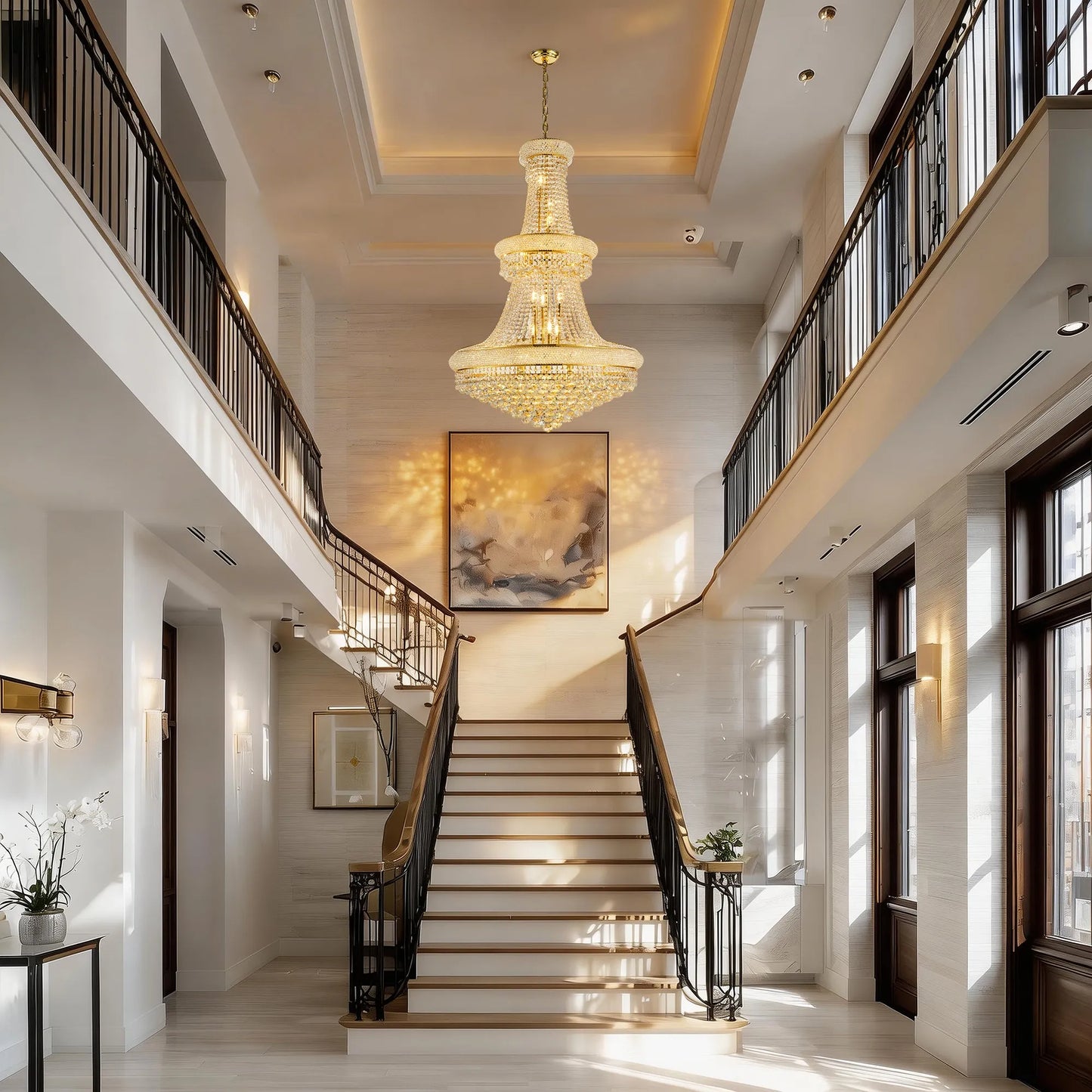 32-Inch Gold Crystal Chandelier, 27-Light French Empire Ceiling Light with LED Bulbs, Adjustable 59-Inch Chain, 3000K Warm Light, Ideal for Living – view 6