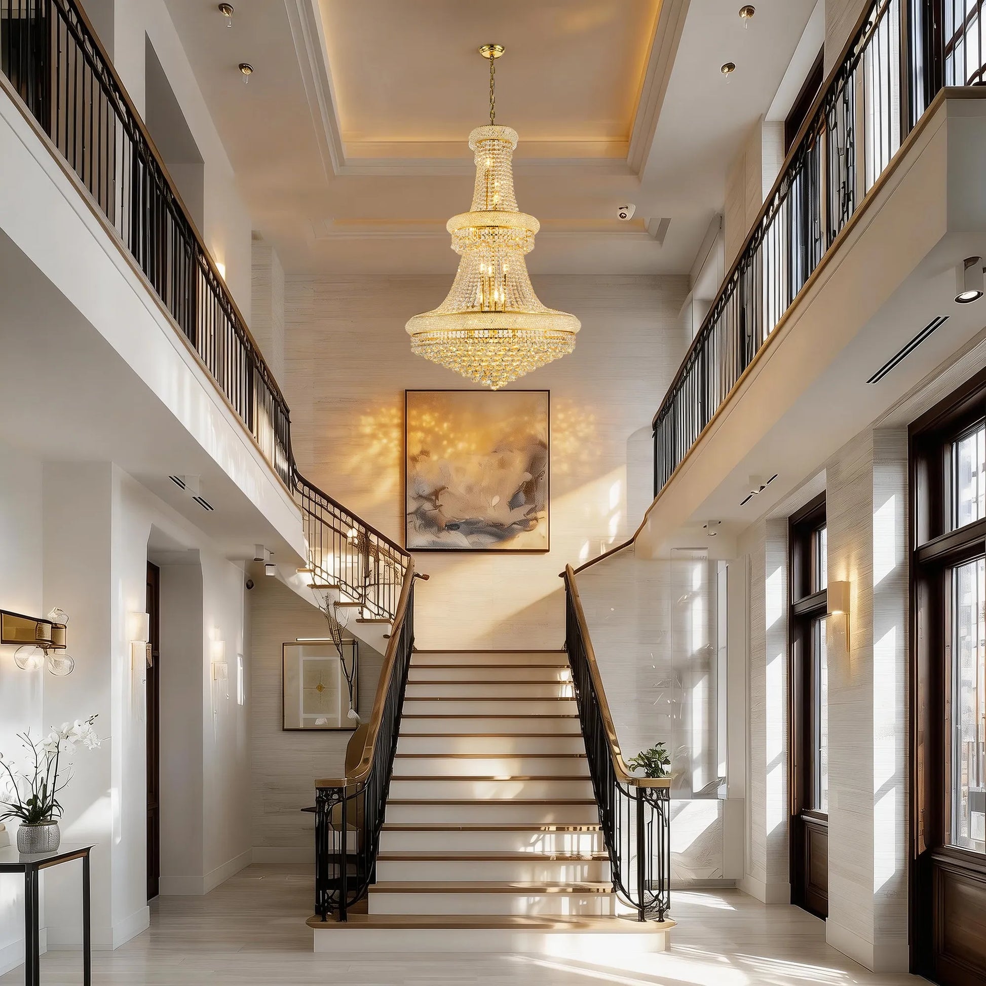 32-Inch Gold Crystal Chandelier, 27-Light French Empire Ceiling Light with LED Bulbs, Adjustable 59-Inch Chain, 3000K Warm Light, Ideal for Living – view 6