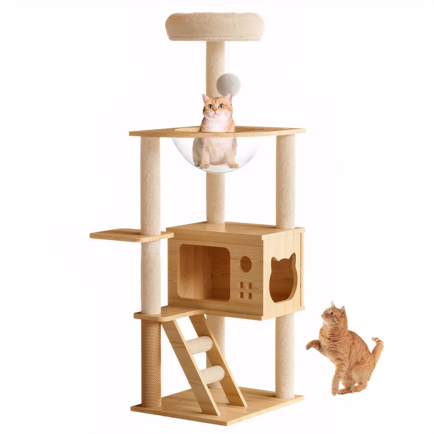 48.8' Modern Cat Tower, Wood Cat Tree Tower for Indoor Cats, Cat Tree with Sisal-Covered Scratching Posts and Top Perch, Cat Condo with Acrylic – view 6